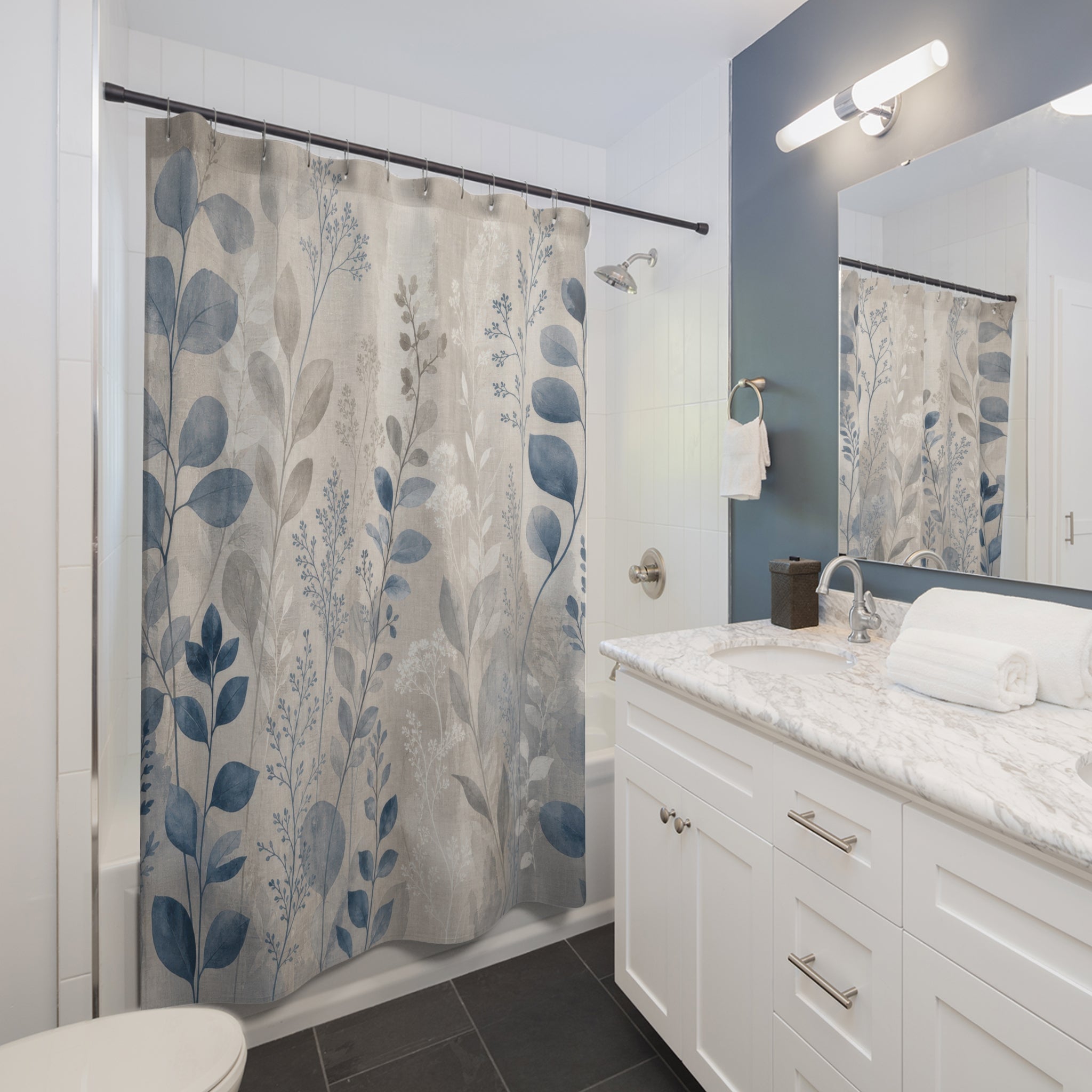 Blue Gray Botanical Shower Curtain