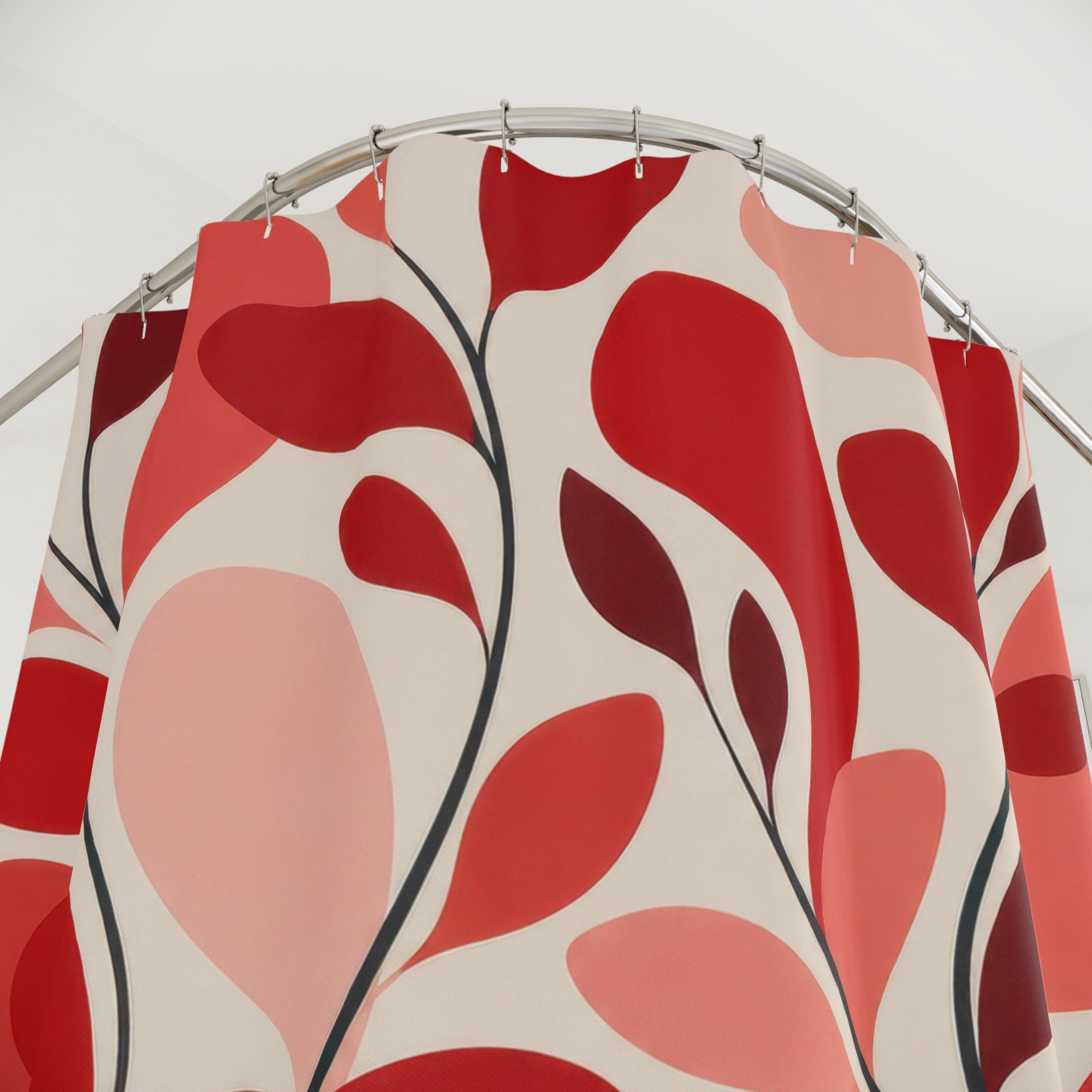 Pink Botanical Red Floral Shower Curtain