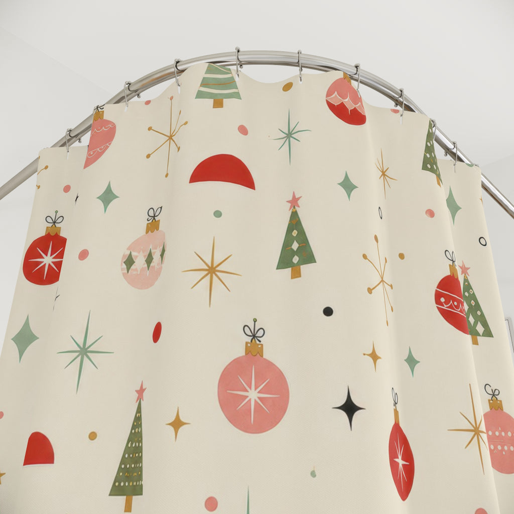 Retro Ornament Christmas Vintage Beige Cream Gold Shower Curtain