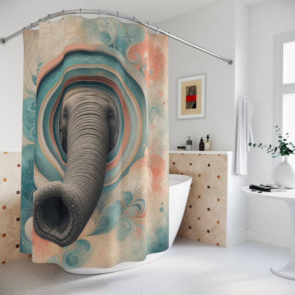 Unique Funny Shower Curtain, Elephant Trunk Portal Art, Surreal Animal Bathroom Humor, Pastel Dream Guest Bath Wall Decor Gift For Home
