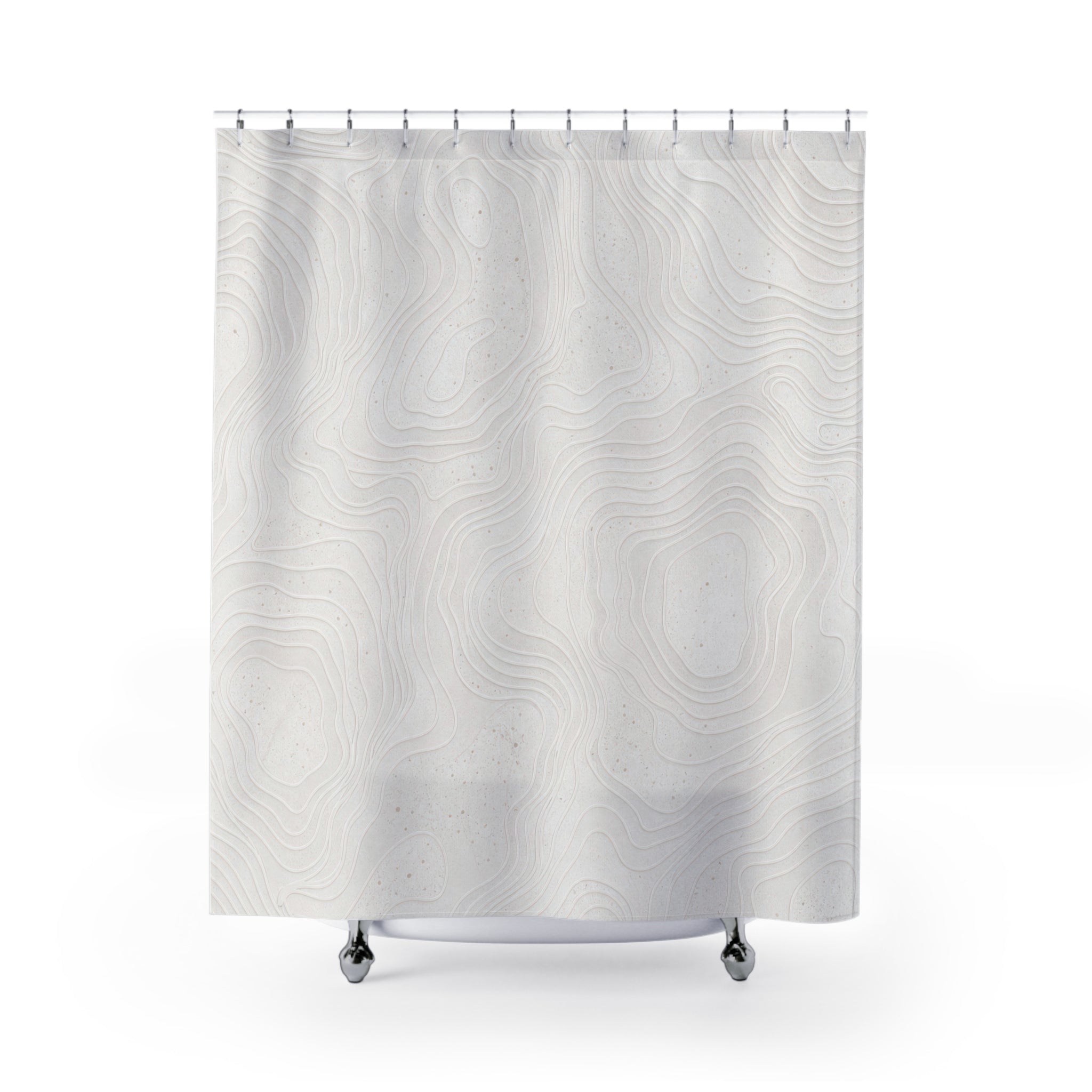 White Topographic Line Shower Curtain