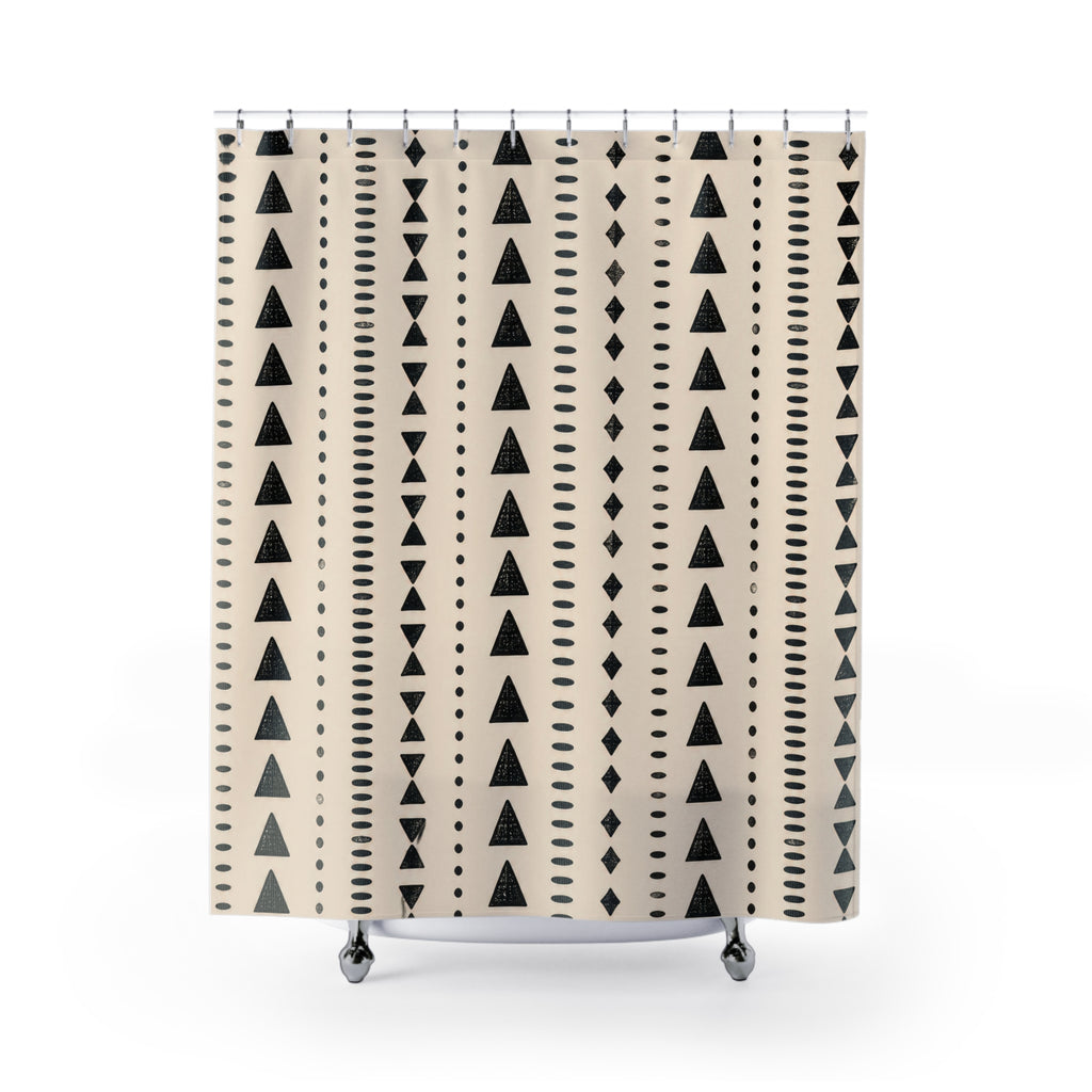 Black Cream Triangle Stripe Shower Curtain