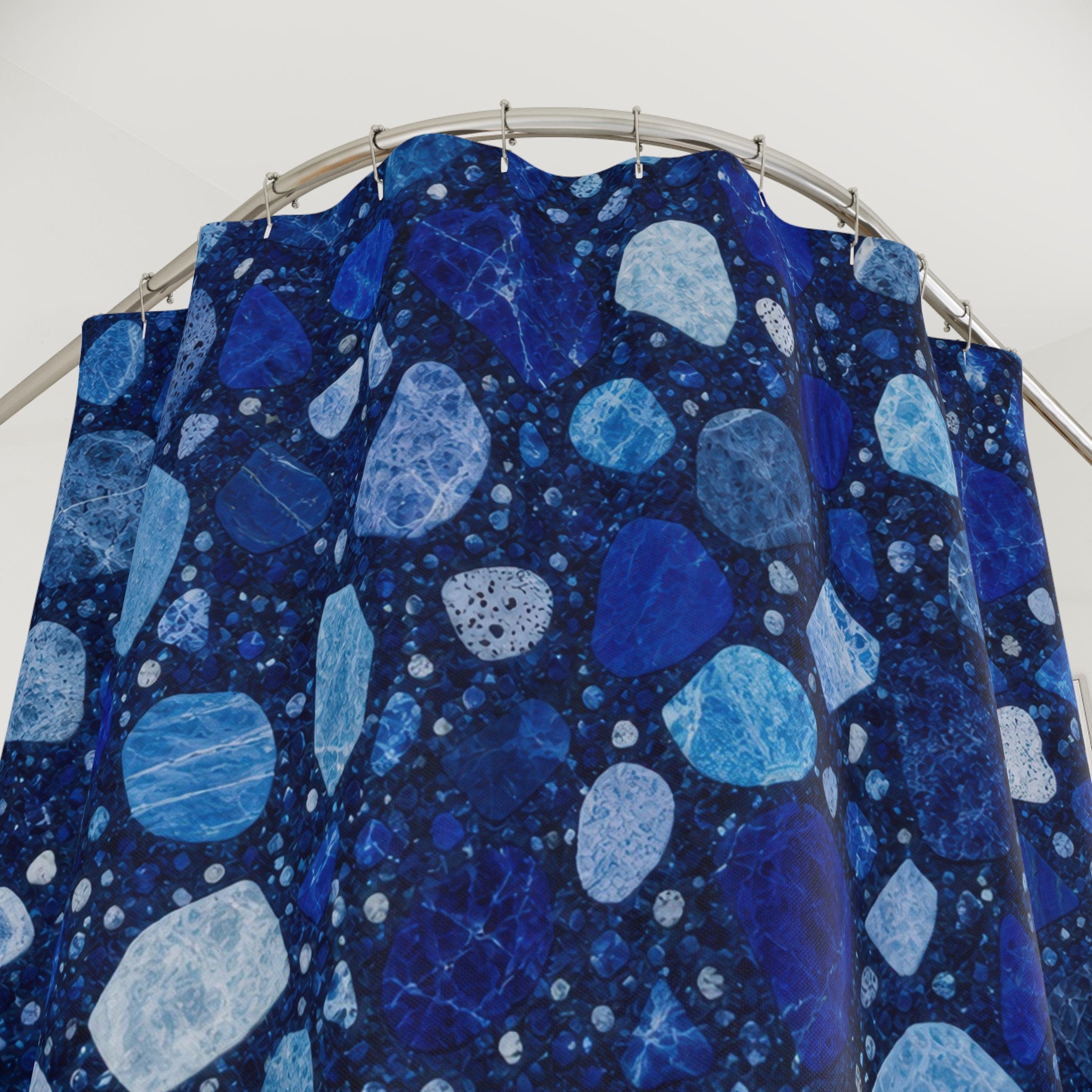 Blue Terrazzo Shower Curtain, Navy Blue Modern Bathroom Decor, Terrazzo Pattern Bath Curtain, Guest Bath Decor, Small Bathroom Decor