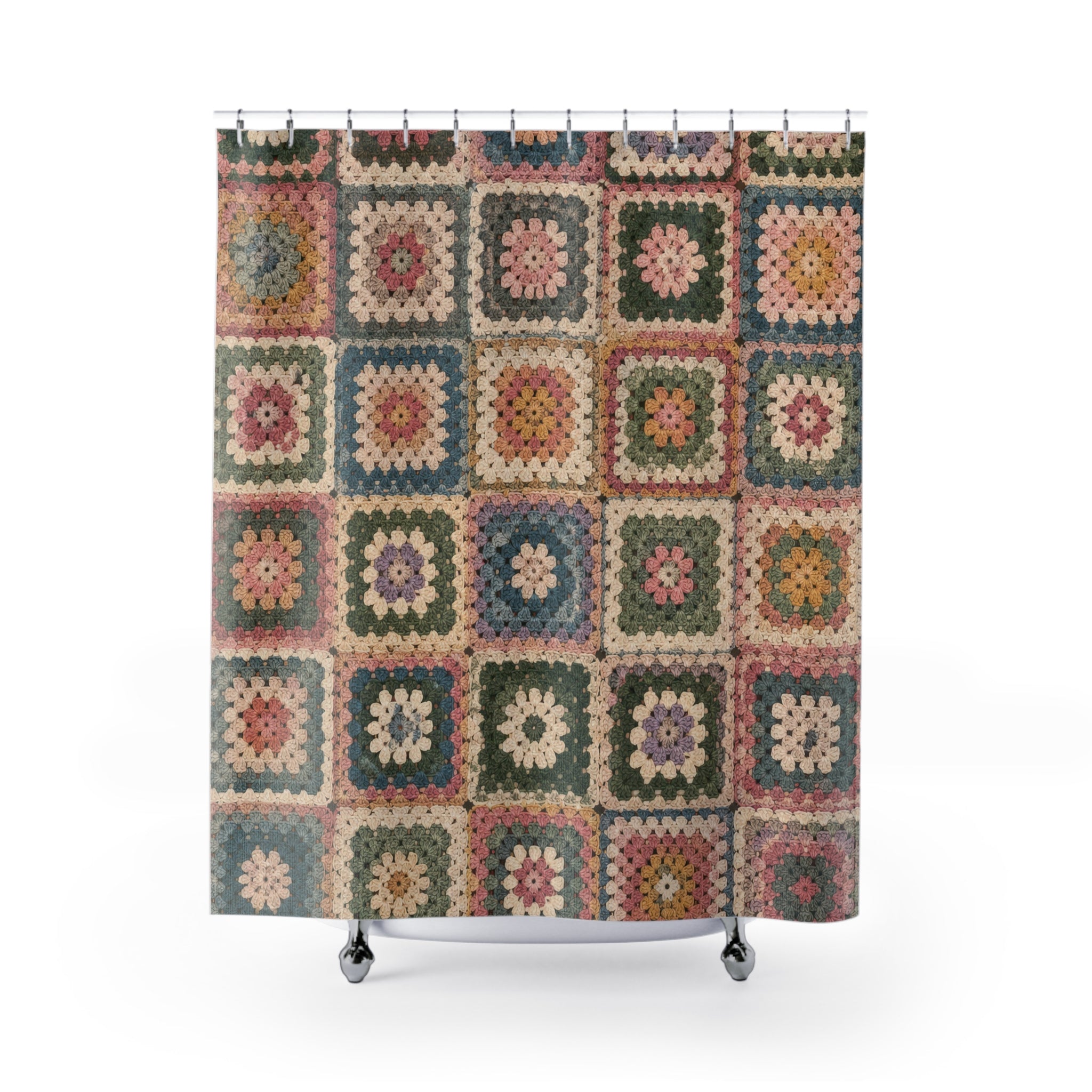 Vintage Floral Shower Curtain: Granny Square