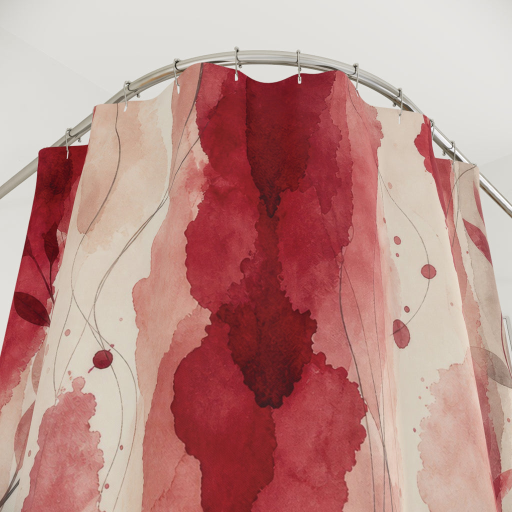 Watercolor Stripe Red Floral Shower Curtain