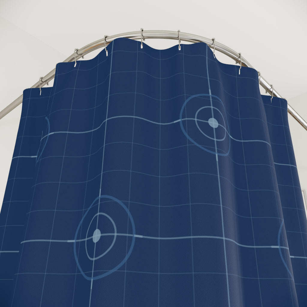 Navy Blueprint Grid Shower Curtain