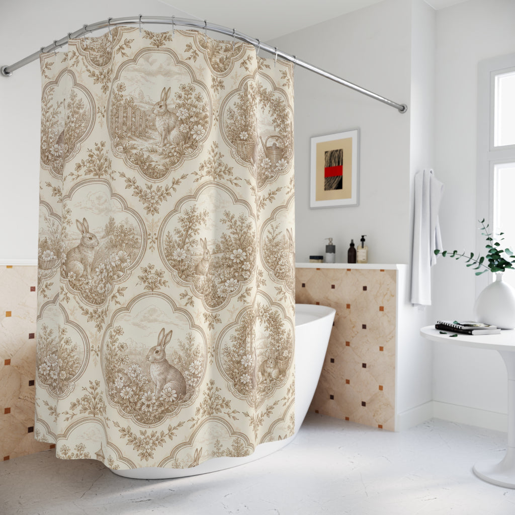 Cream Rabbit Cameo Toile Shower Curtain