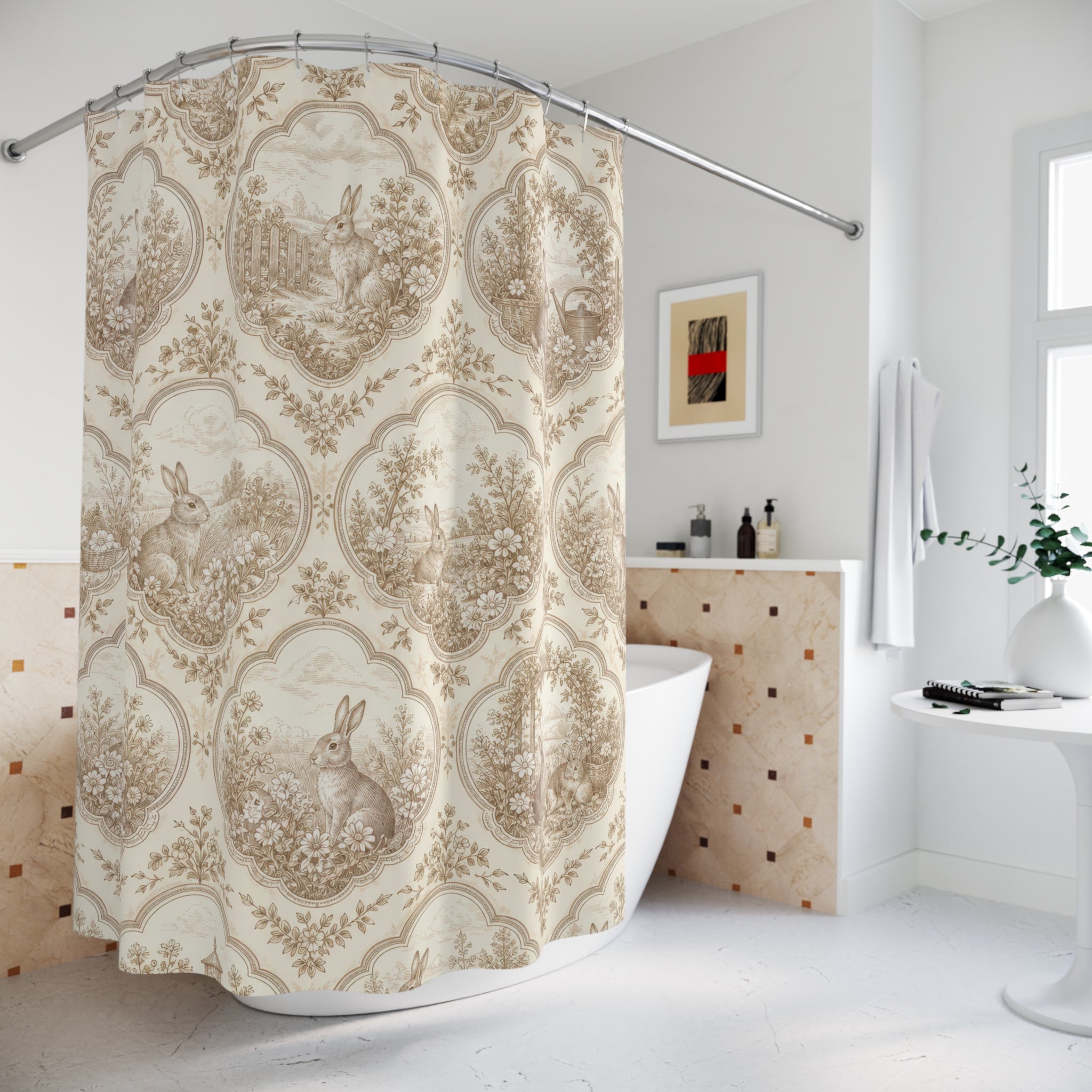 Cream Rabbit Cameo Toile Shower Curtain