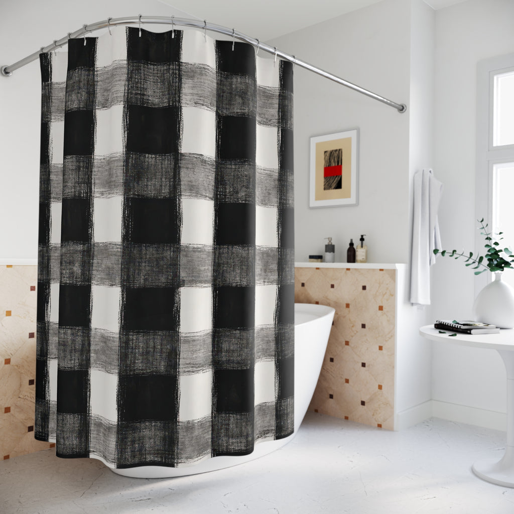 Black White Plaid Shower Curtain