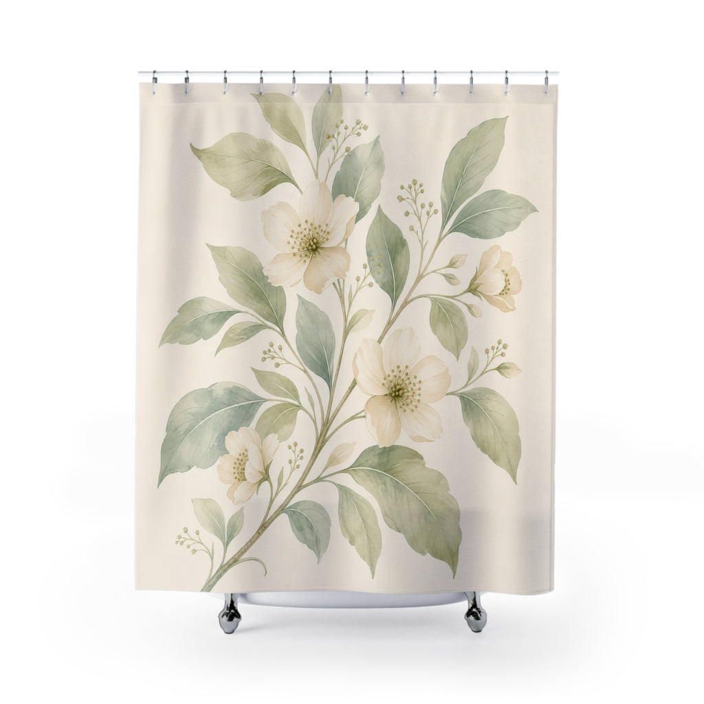 Light Botanical Sage Green Shower Curtain