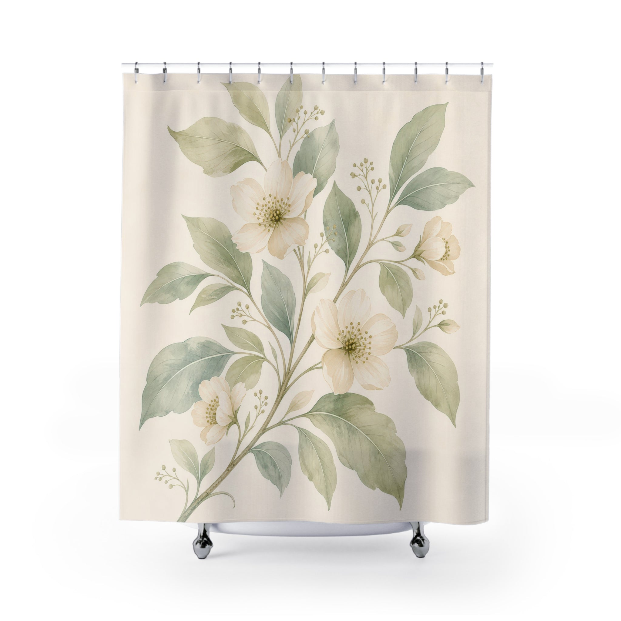 Light Botanical Sage Green Shower Curtain