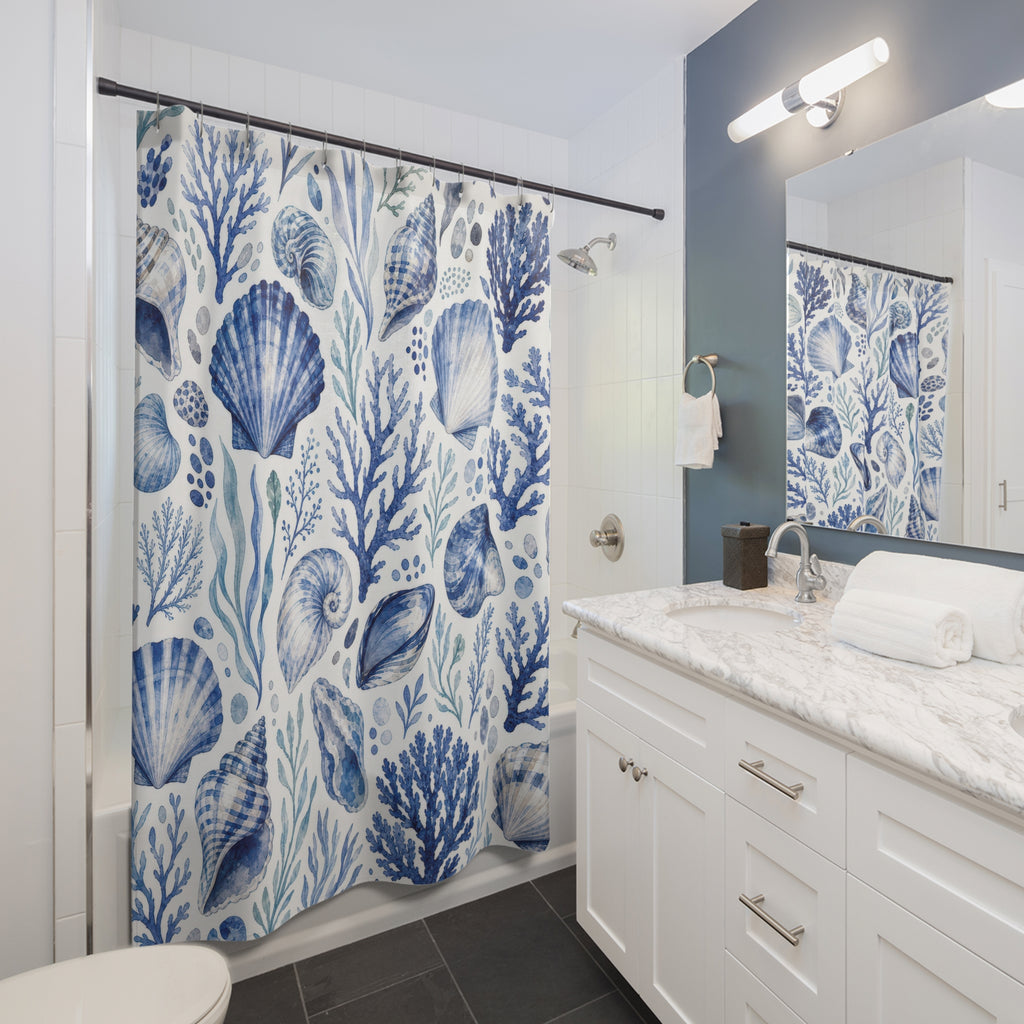 Blue Coastal Shell Shower Curtain