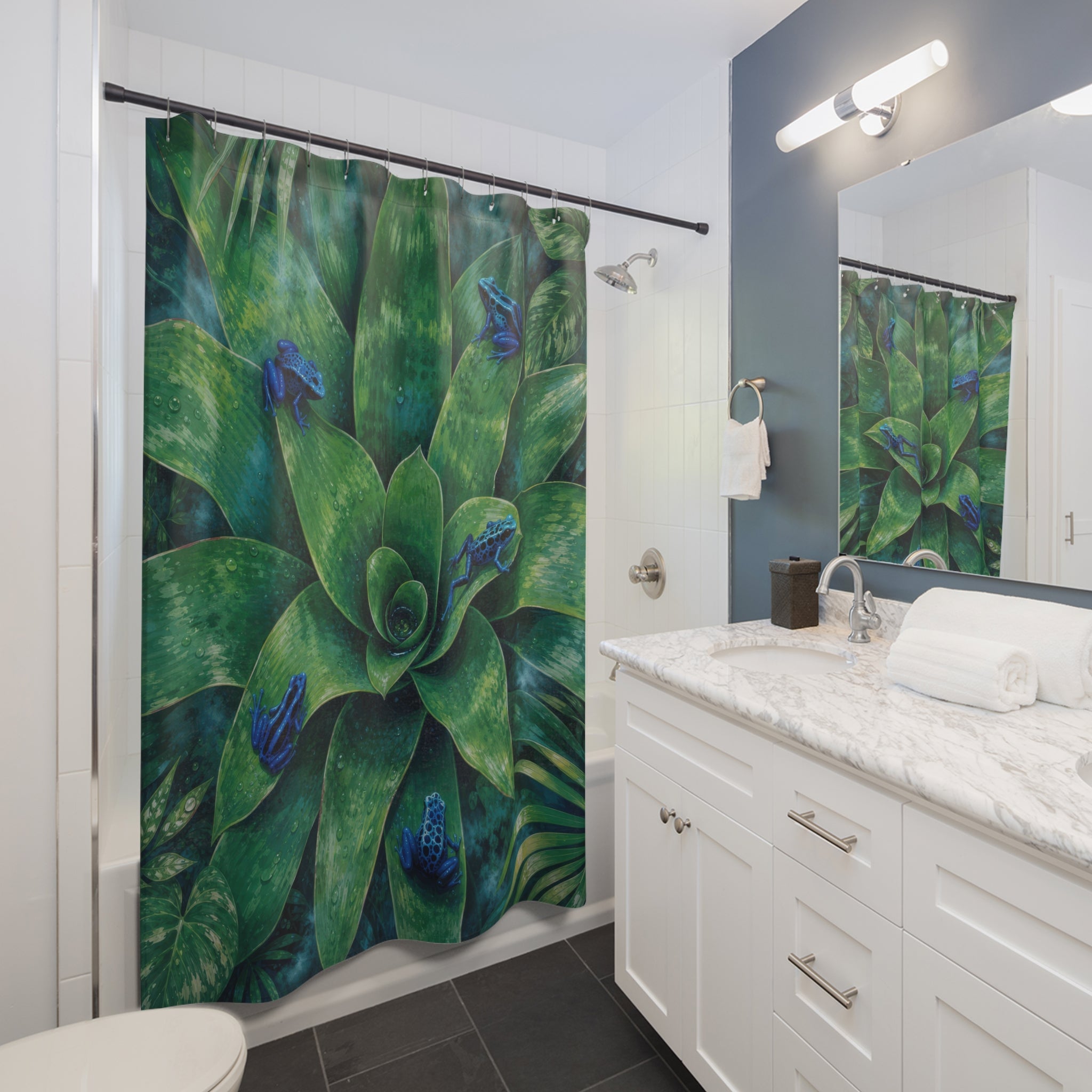 Blue and Green Rainforest Frog Shower Curtain