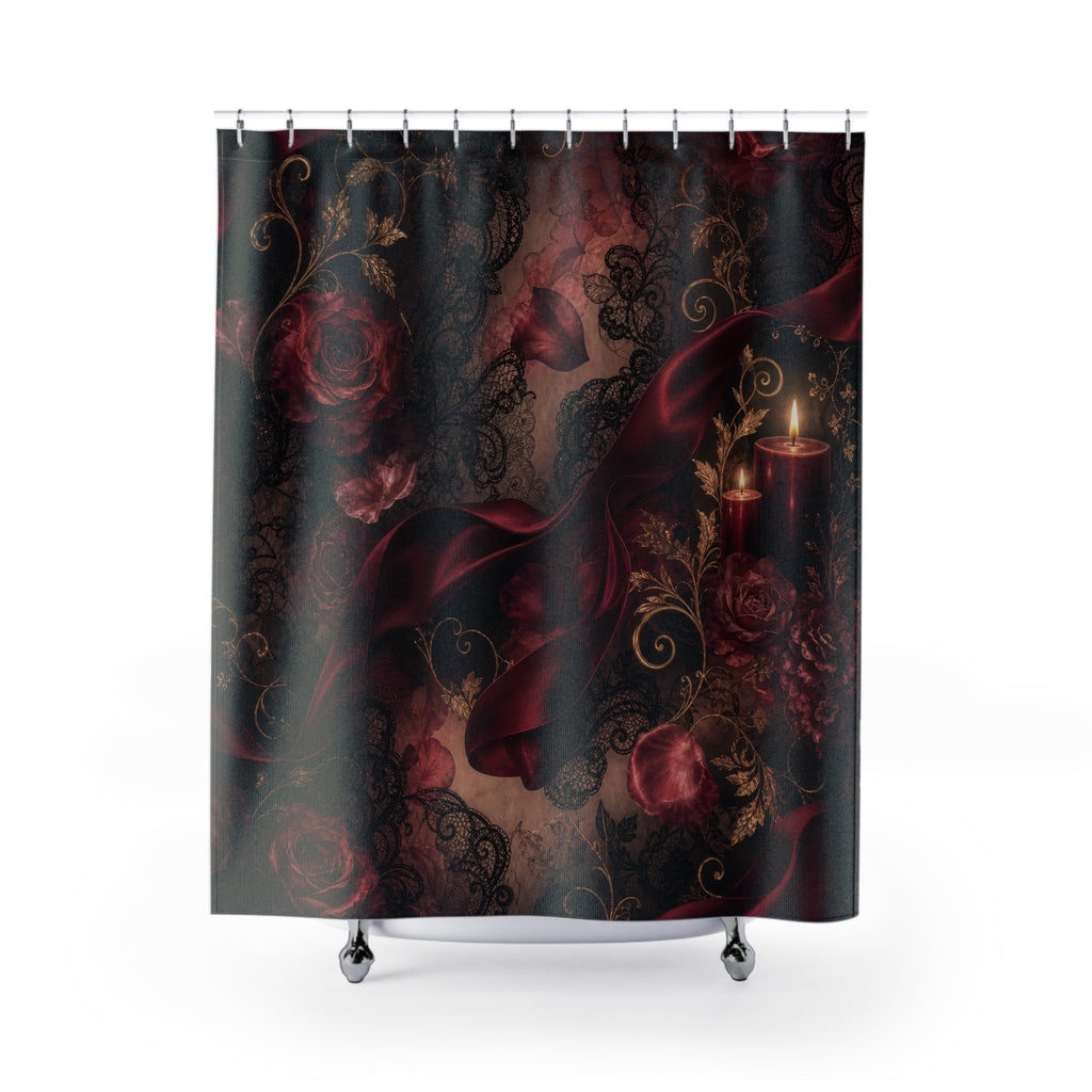 Romantic Rose Abstract Burgundy Lace Shower Curtain