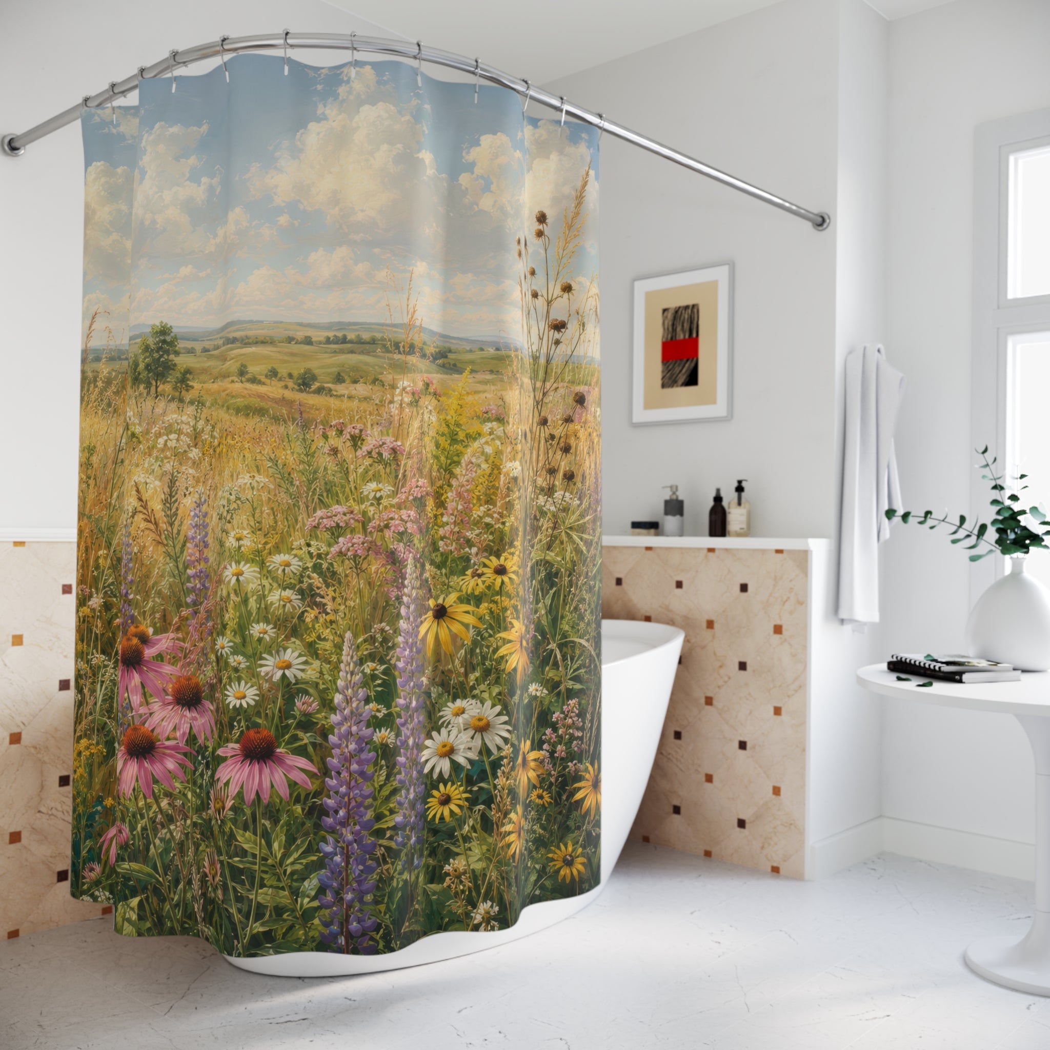 Wildflower Prairie Shower Curtain: Golden Meadow Floral
