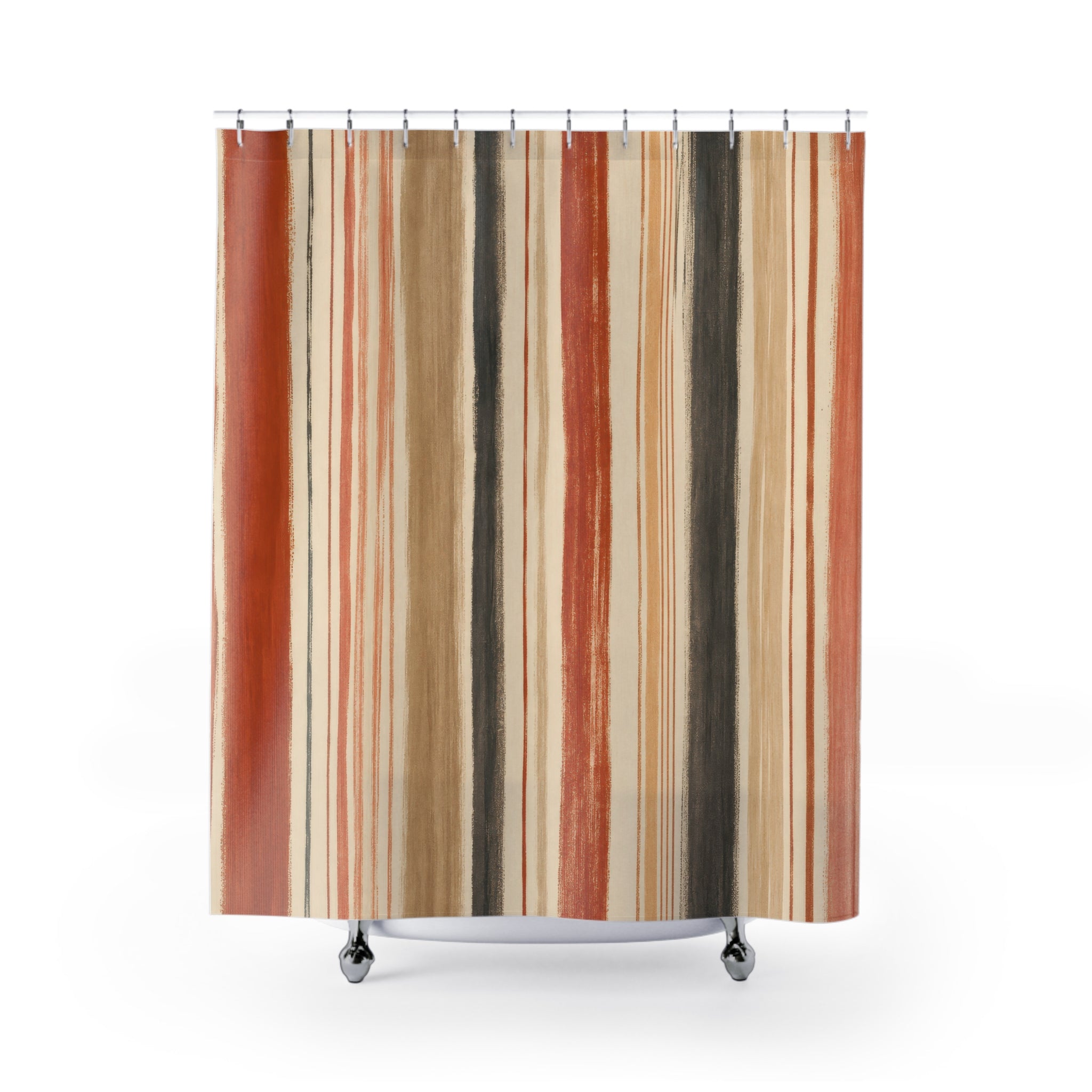 Terracotta Sage Teal Watercolor Stripe Shower Curtain