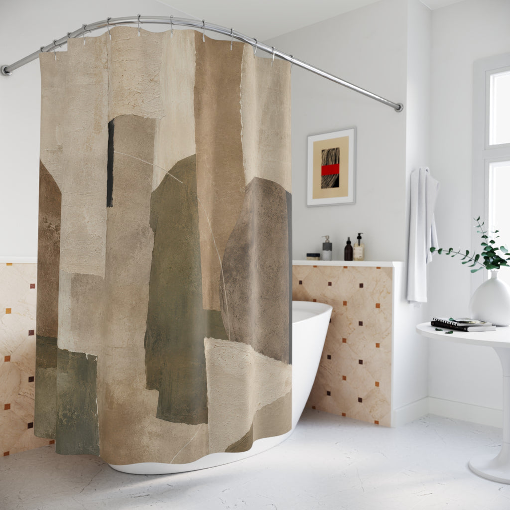 Wabi Sabi Shower Curtain: Beige Olive Abstract