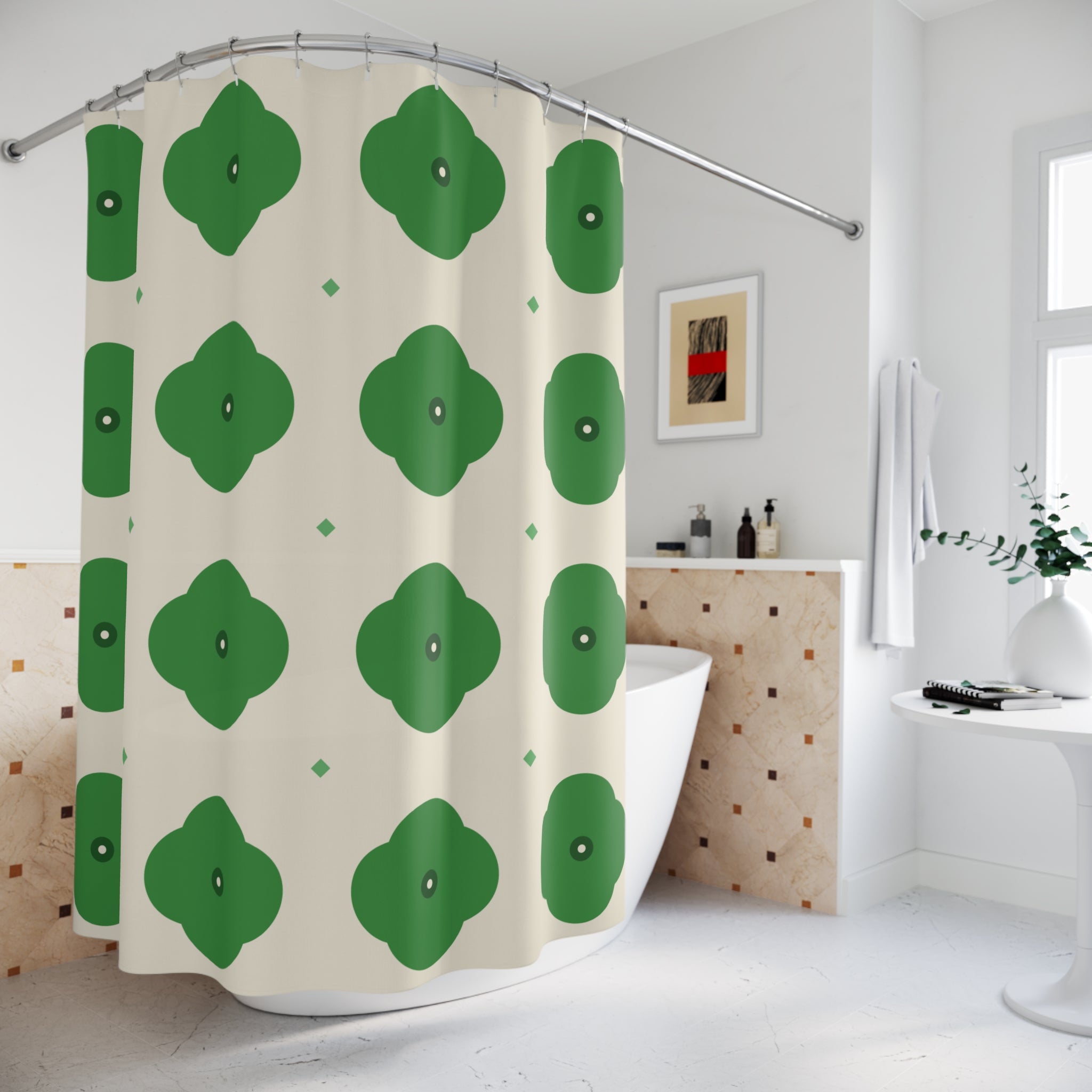 Kelly Green Shower Curtain: Moroccan Quatrefoil