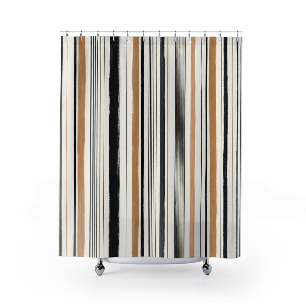 Gray Tan Ivory Pinstripe Shower Curtain