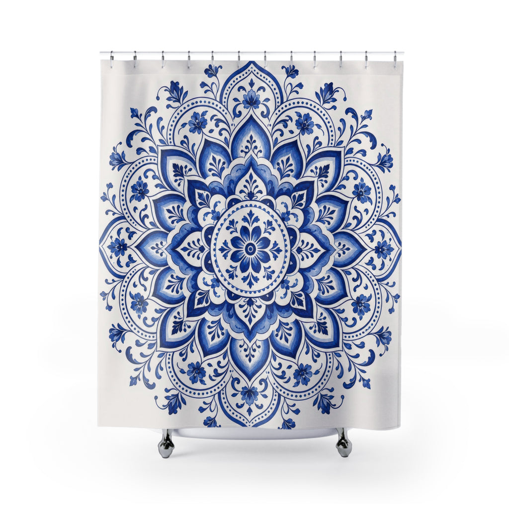 Royal Blue White Medallion Shower Curtain