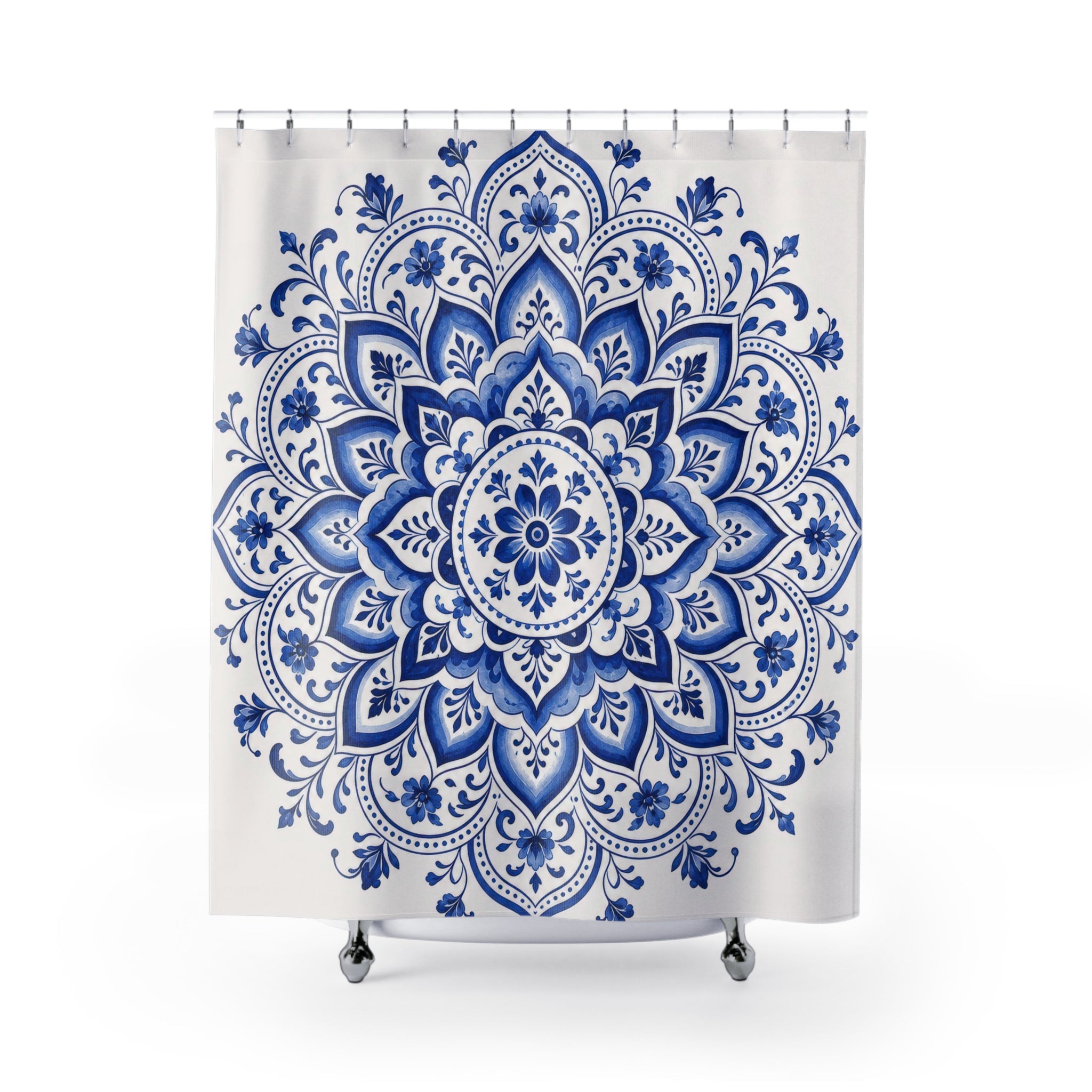 Royal Blue White Medallion Shower Curtain