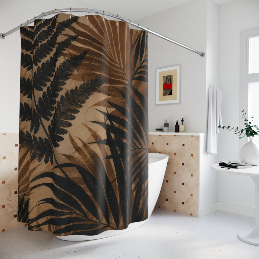 Black Brown Tropical Botanical Shower Curtain