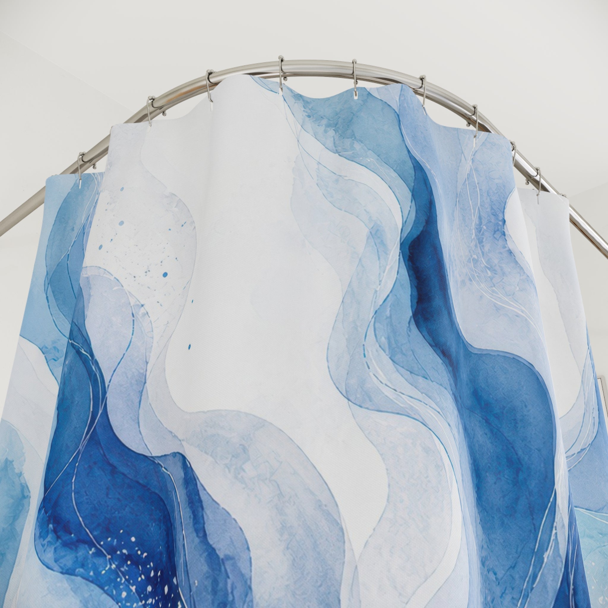 Blue Watercolor Marble Shower Curtain