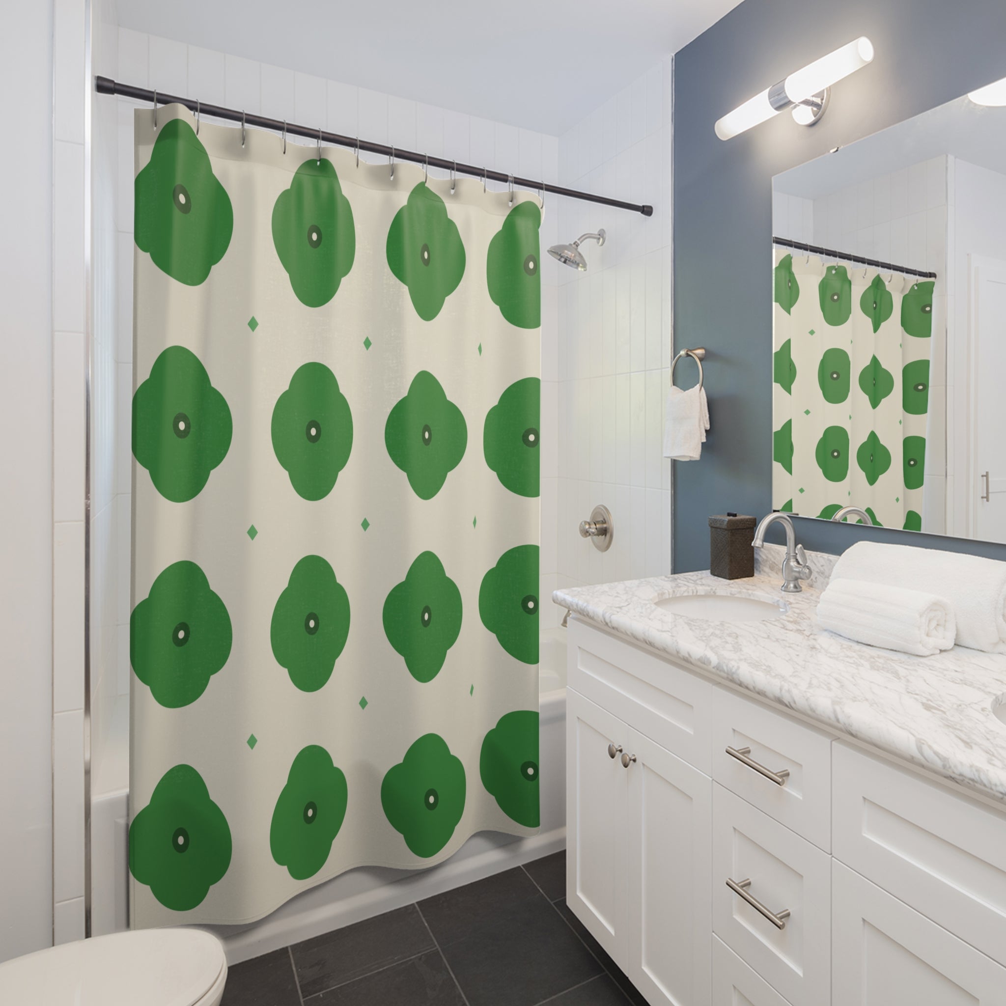 Kelly Green Shower Curtain: Moroccan Quatrefoil