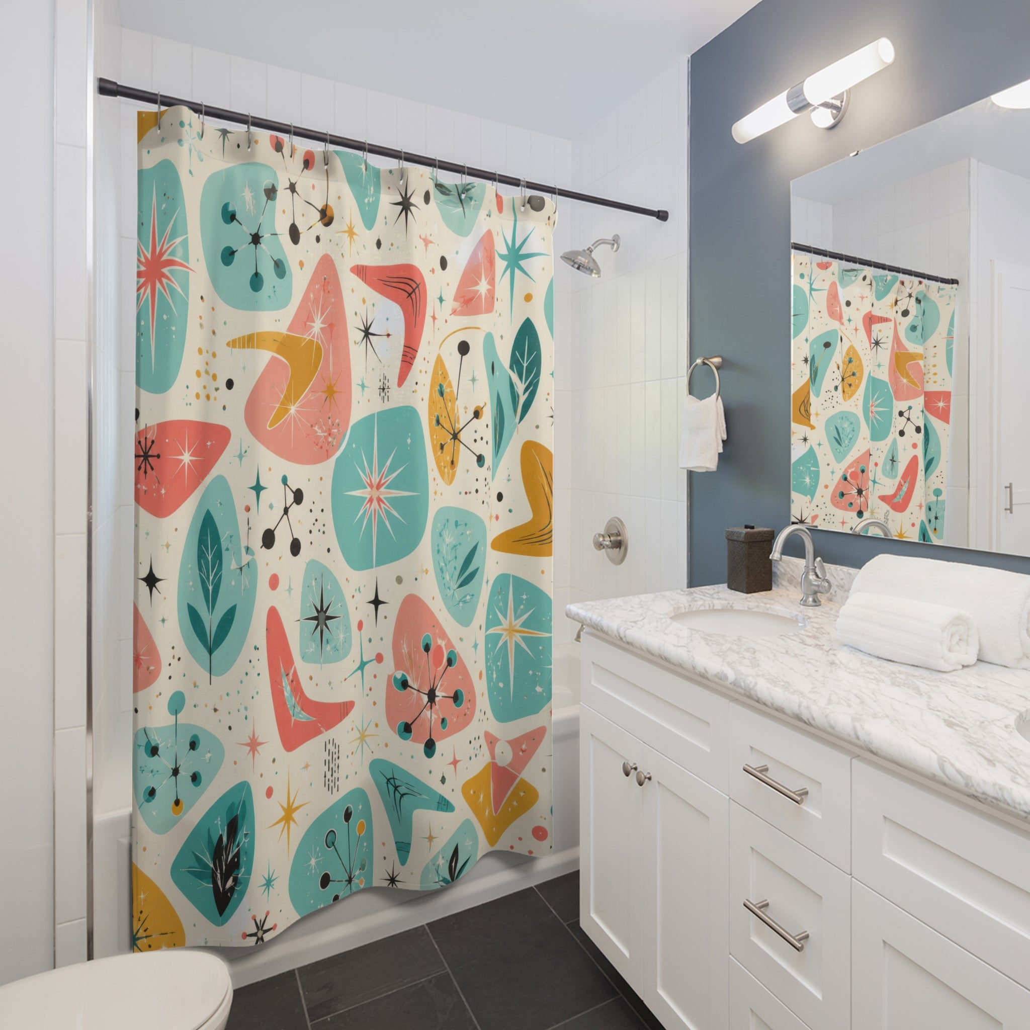 Retro Shower Curtain: Atomic Starburst