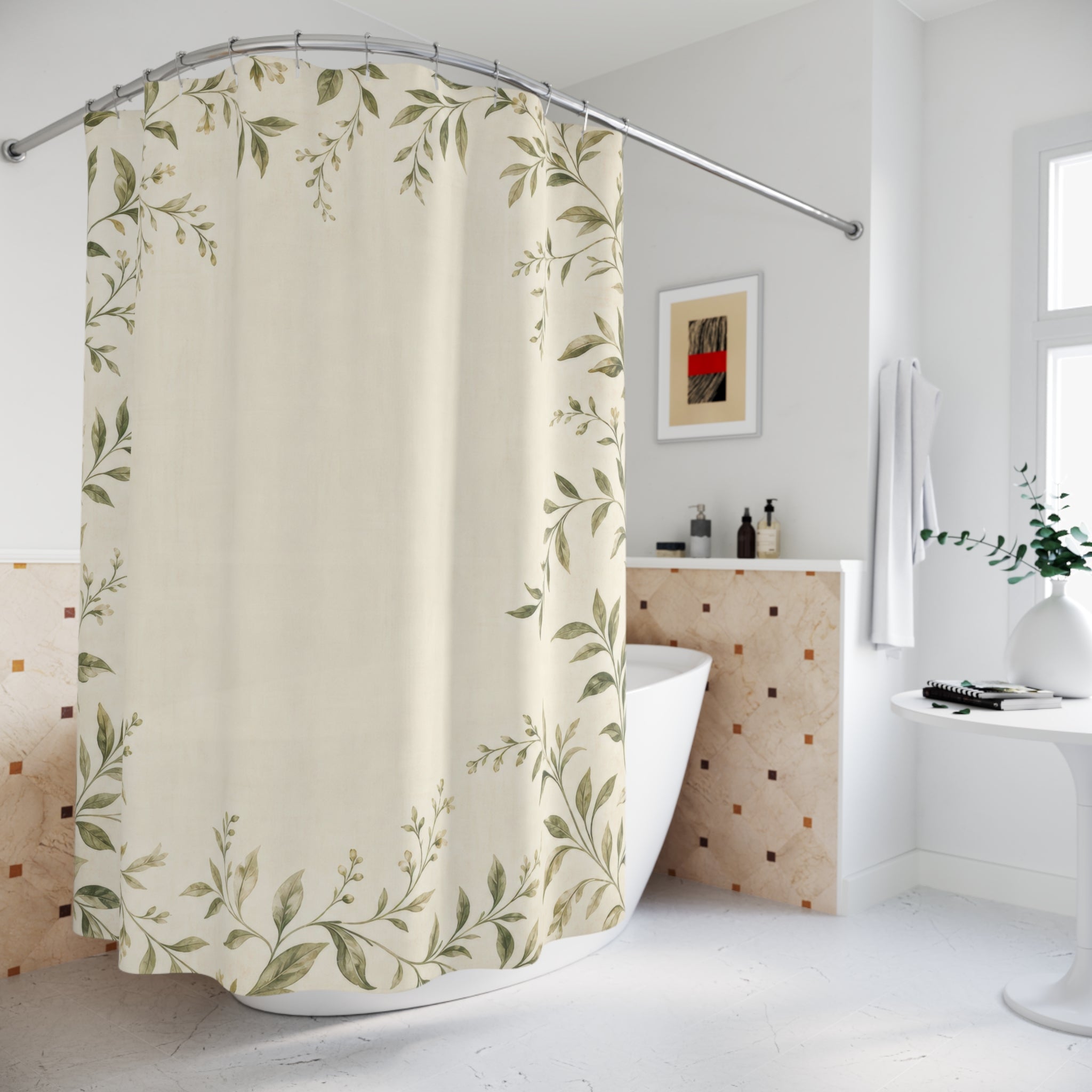 Olive Leaf Border Shower Curtain