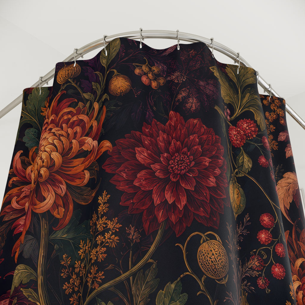 Midnight Autumn Floral Shower Curtain