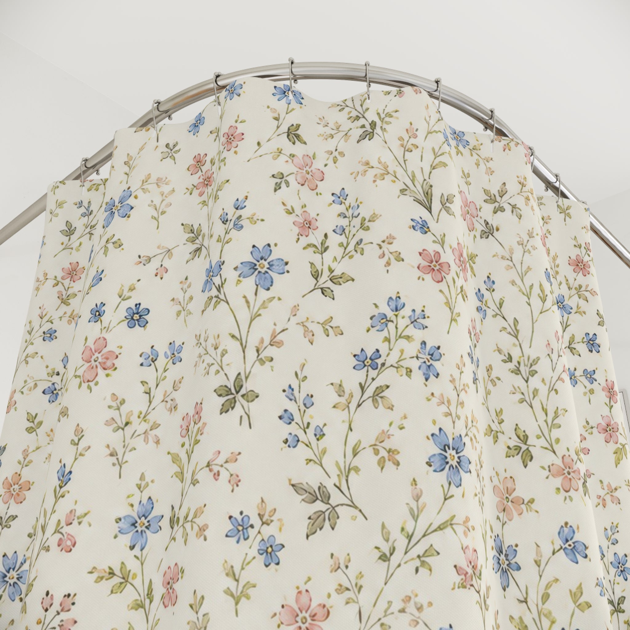 Blue Ditsy Floral Wildflower Flower Botanical Cottage Shower Curtain