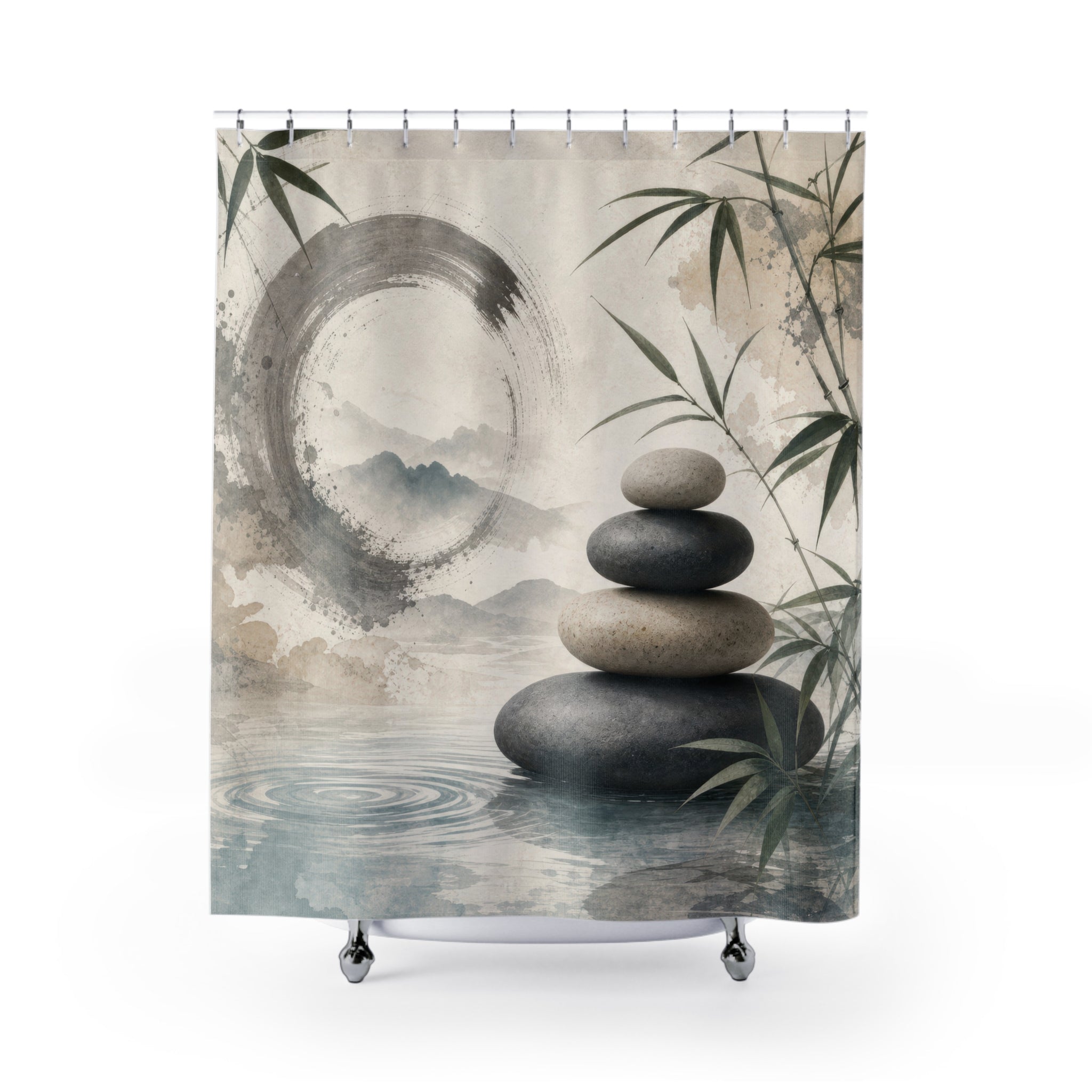 Zen Shower Curtain: Bamboo Stone Ink Wash