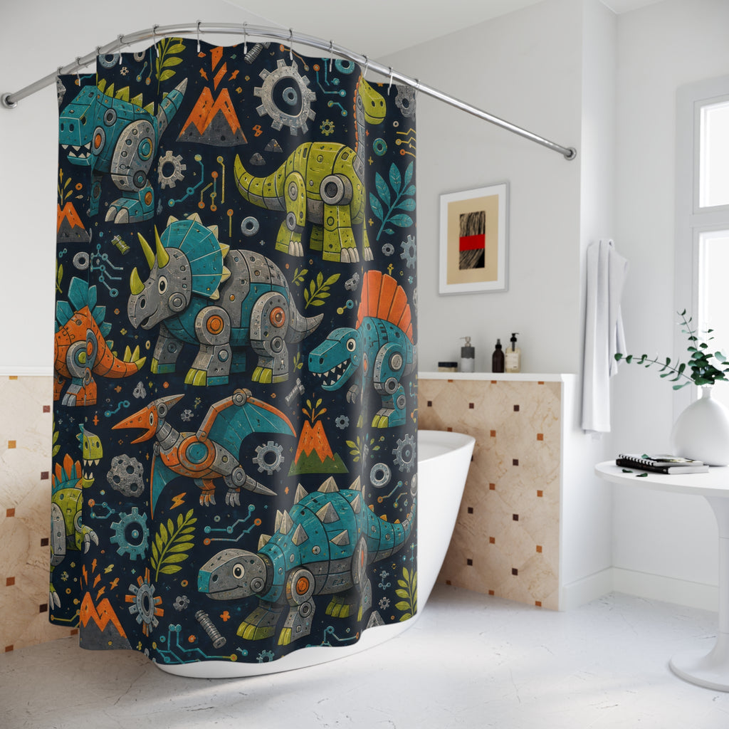Cute Dinosaur Shower Curtain, Navy Kids Bathroom Decor, Friendly Dinosaur Bath Curtain, Boys Bathroom Decor, Dino Pattern, Playful Style