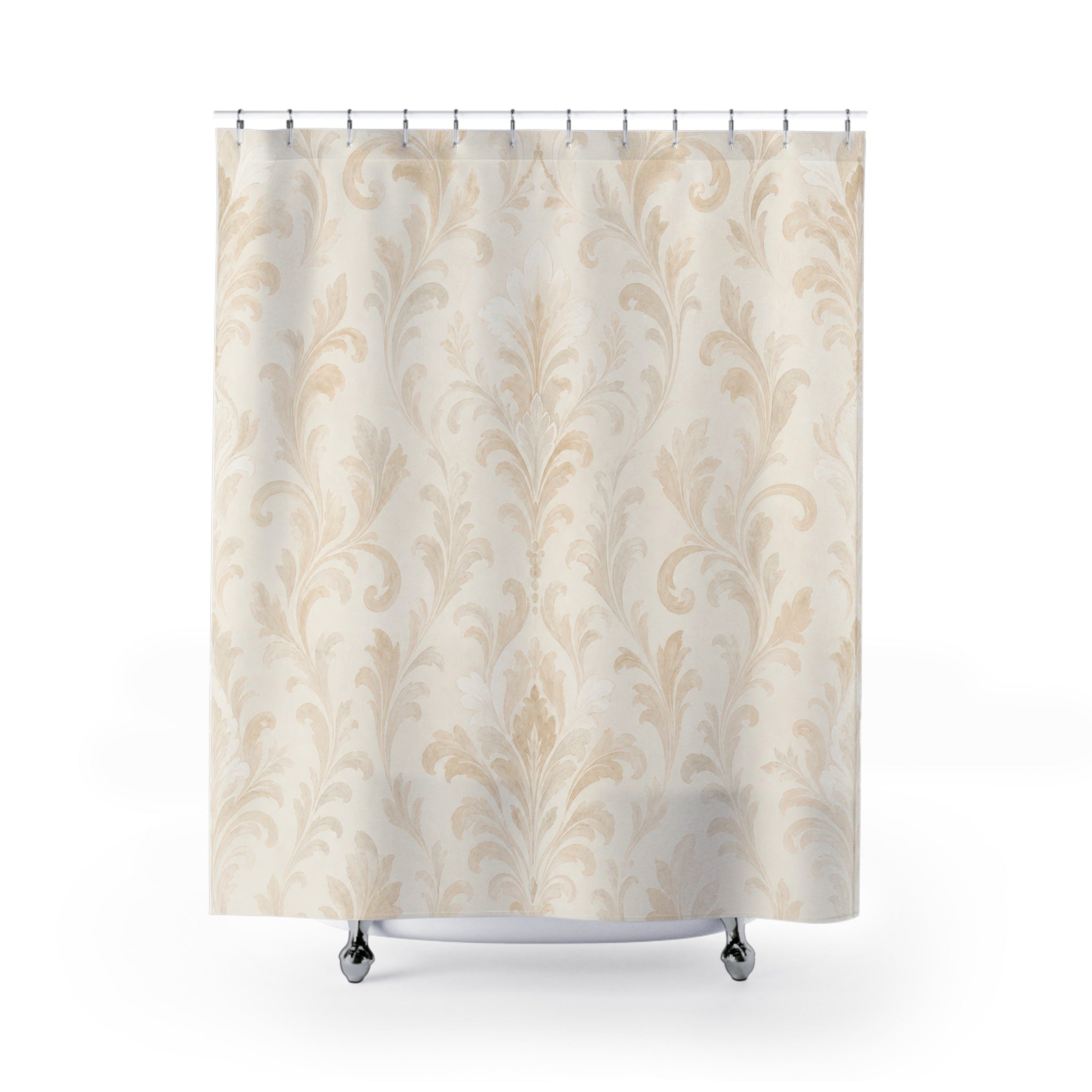 Cream Botanical Scroll Shower Curtain