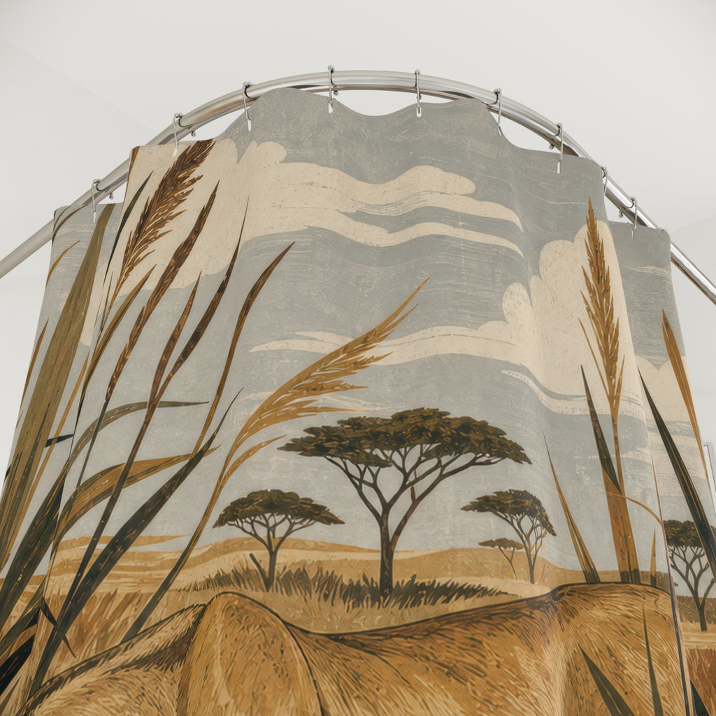 Lioness Reeds Safari Animal Scene Shower Curtain