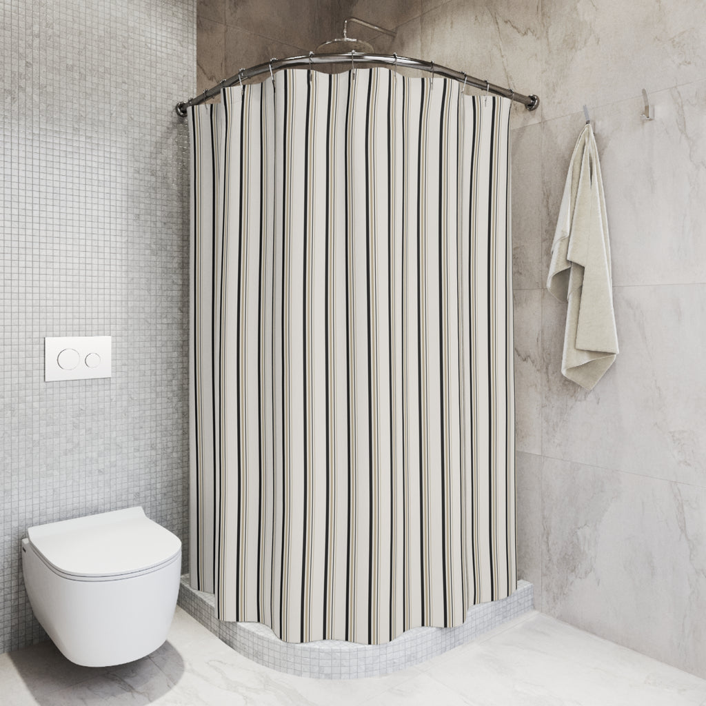 Black White and Beige Striped Shower Curtain
