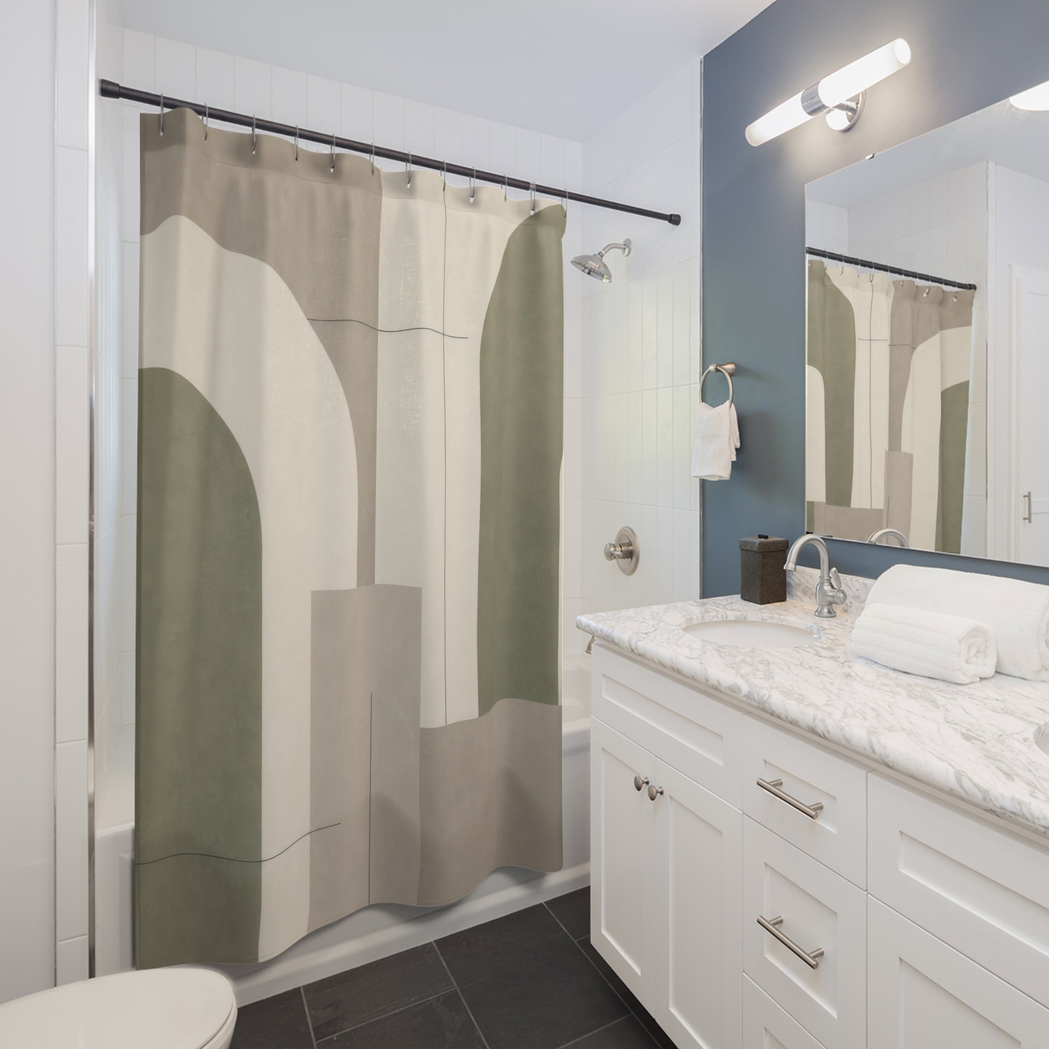 Beige Gray Modern Sage Green Shower Curtain