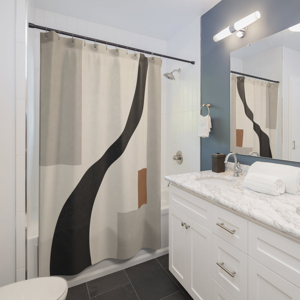 Beige Gray Abstract Black Shower Curtain: Beige Gray Abstract