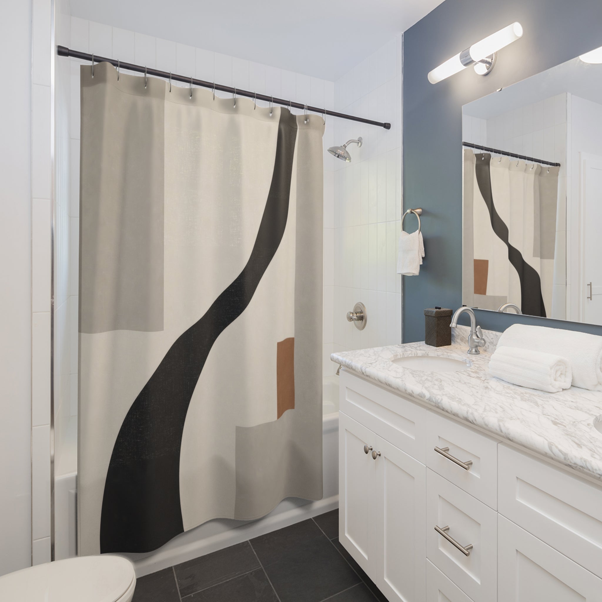 Beige Gray Abstract Black Shower Curtain: Beige Gray Abstract