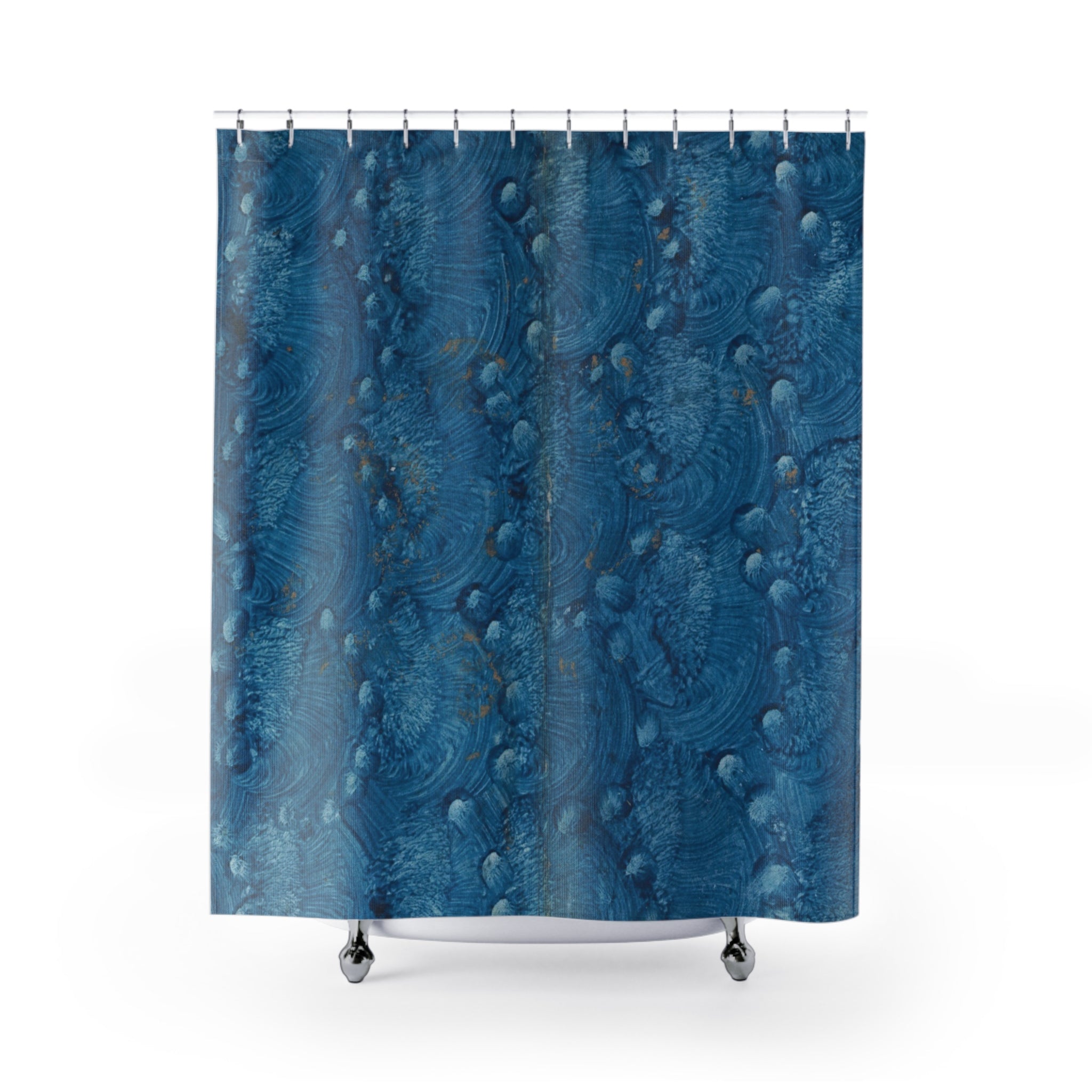 Dark Indigo Painterly Texture Shower Curtain