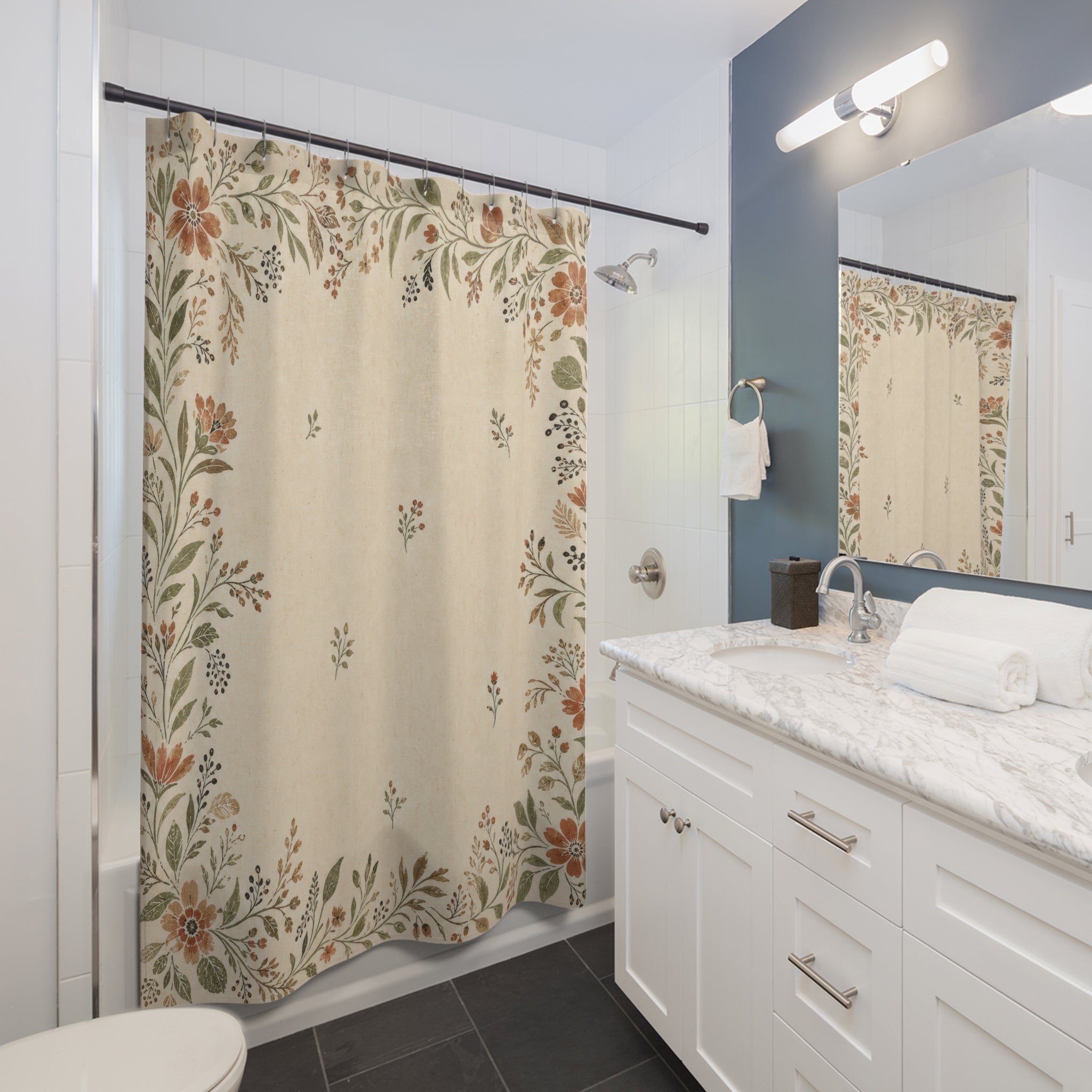 Botanical Flower Border Shower Curtain