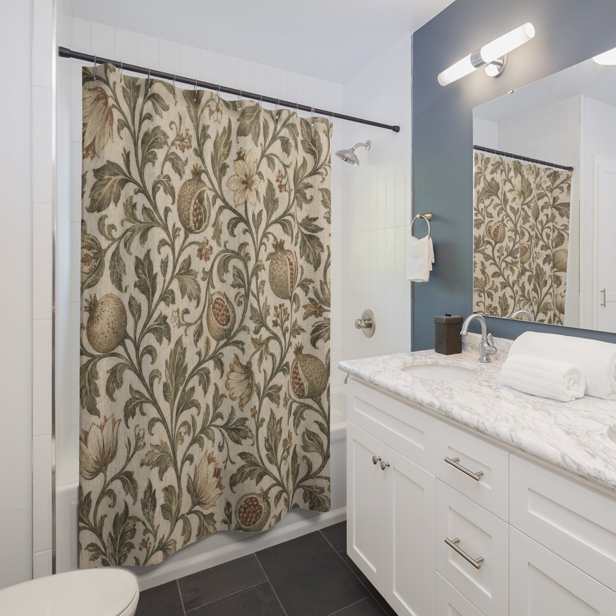 Green Arts And Crafts Floral Shower Curtain