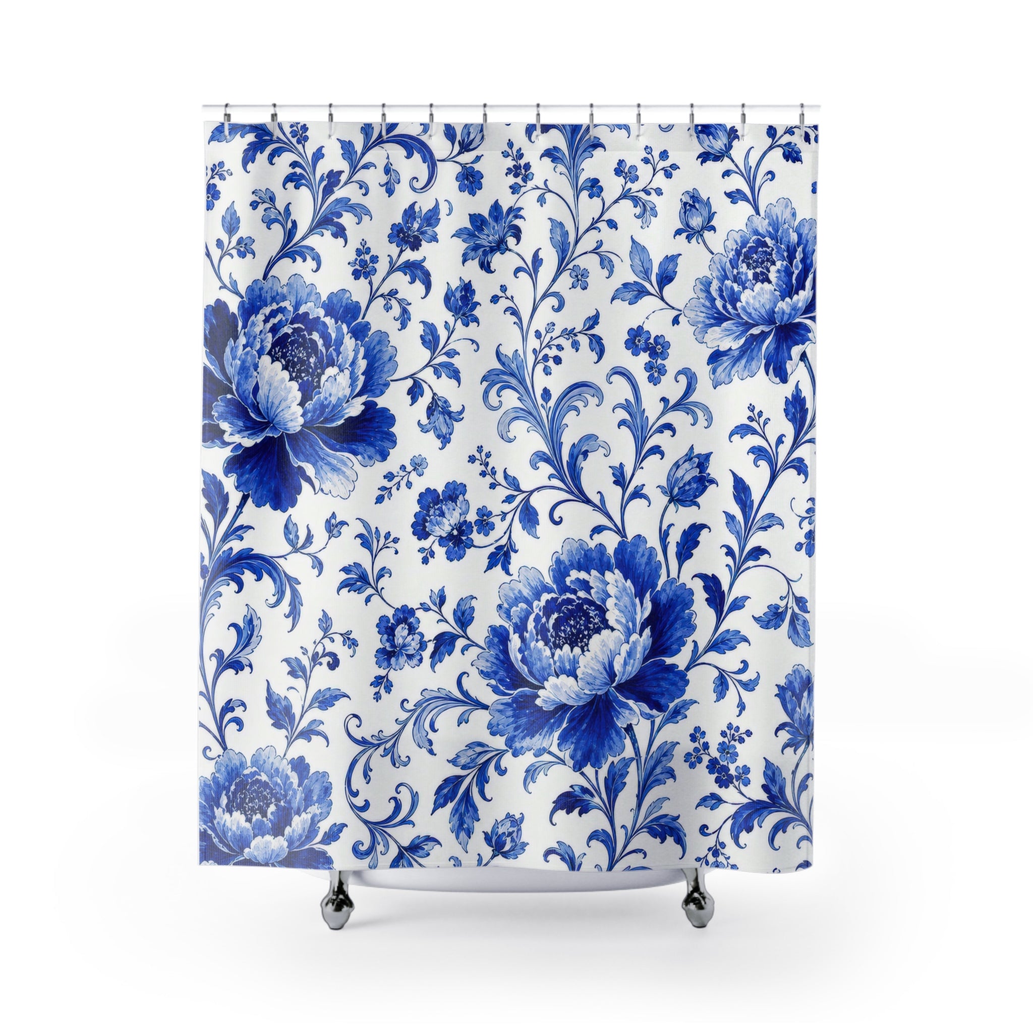 Cobalt Blue Porcelain Floral Shower Curtain