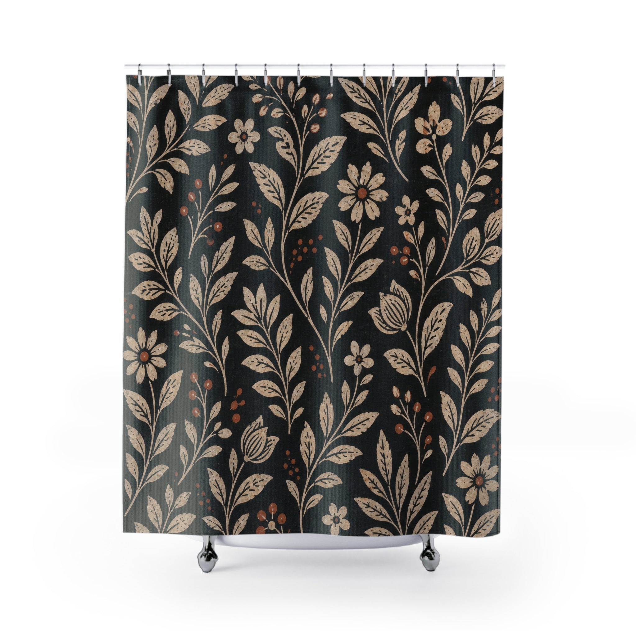 Cream Botanical Folk Art Shower Curtain