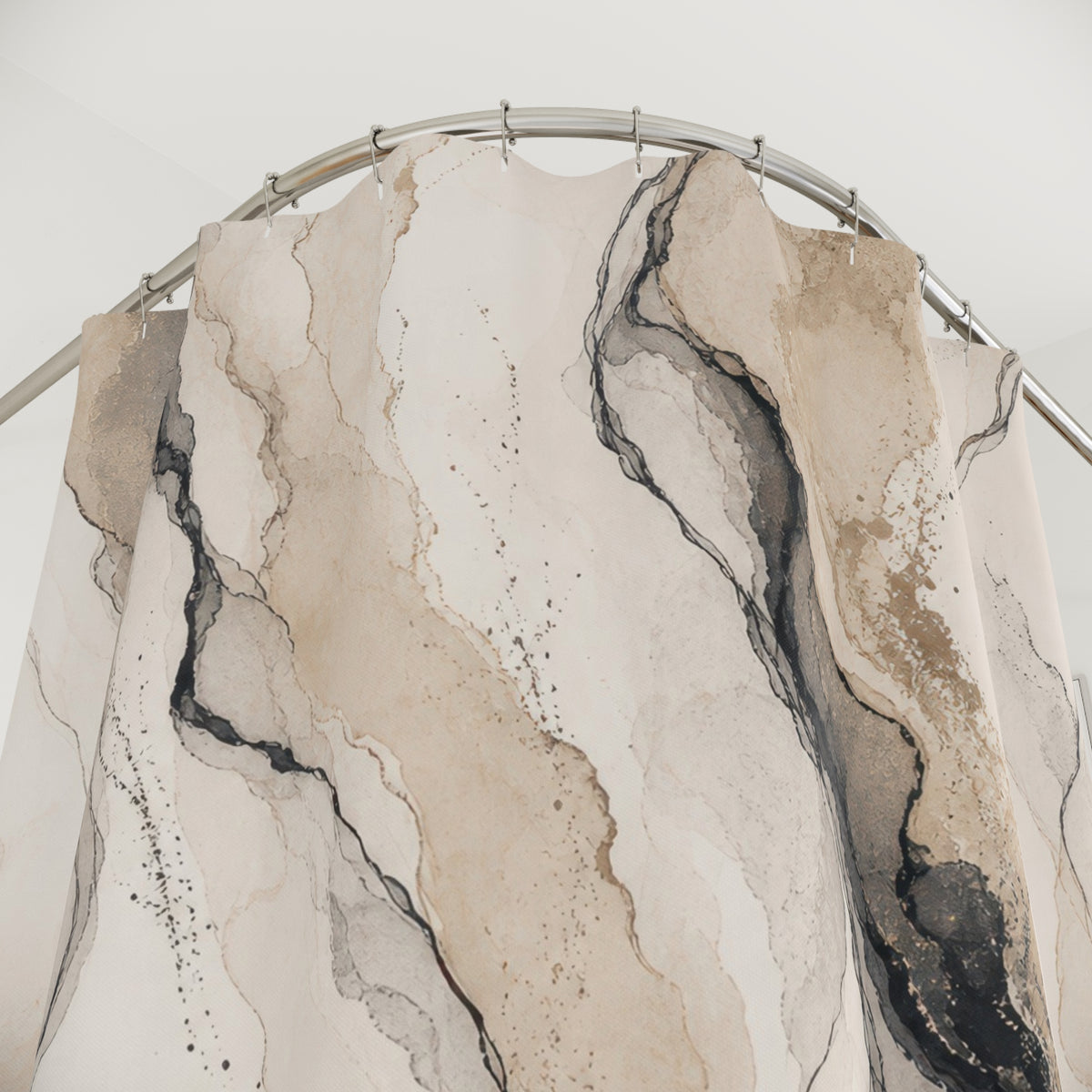 Black Beige Abstract Stone Shower Curtain