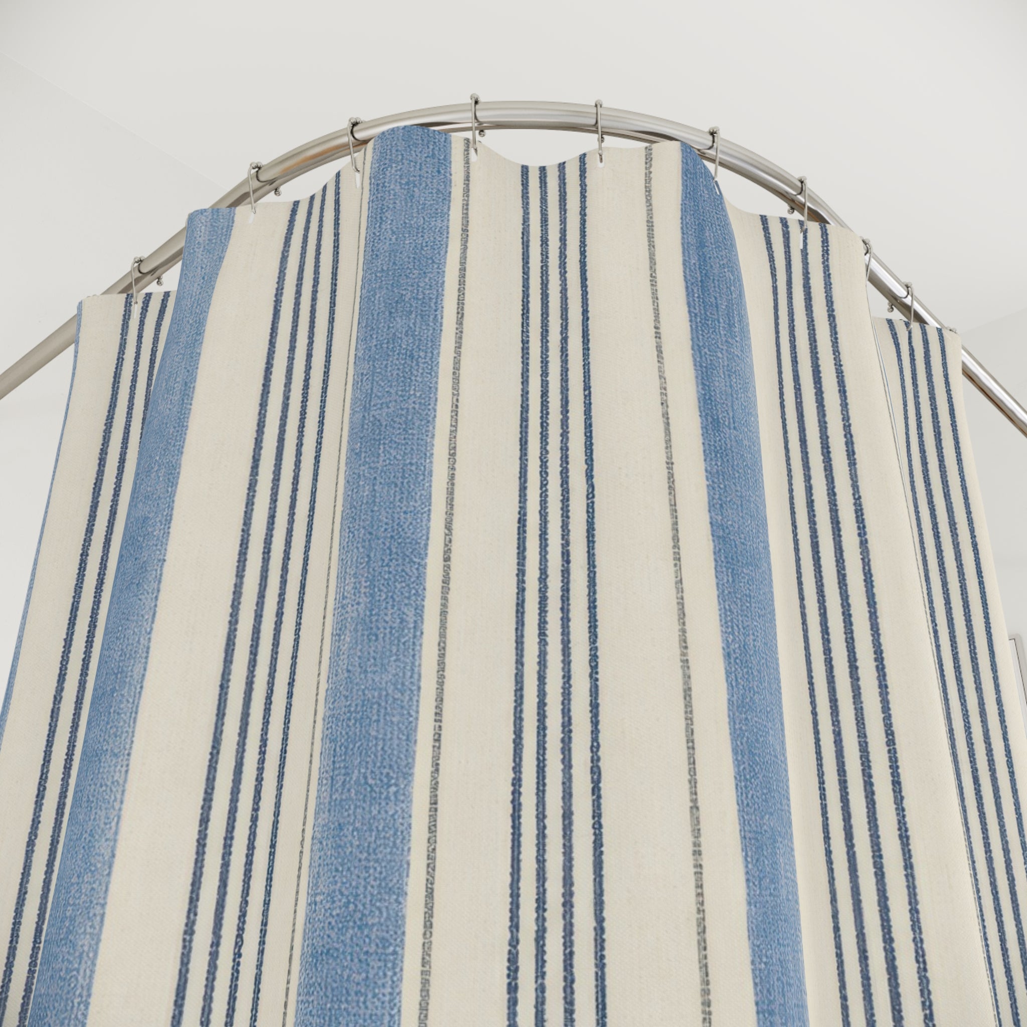 Faded Blue Ivory Ticking Stripe Shower Curtain