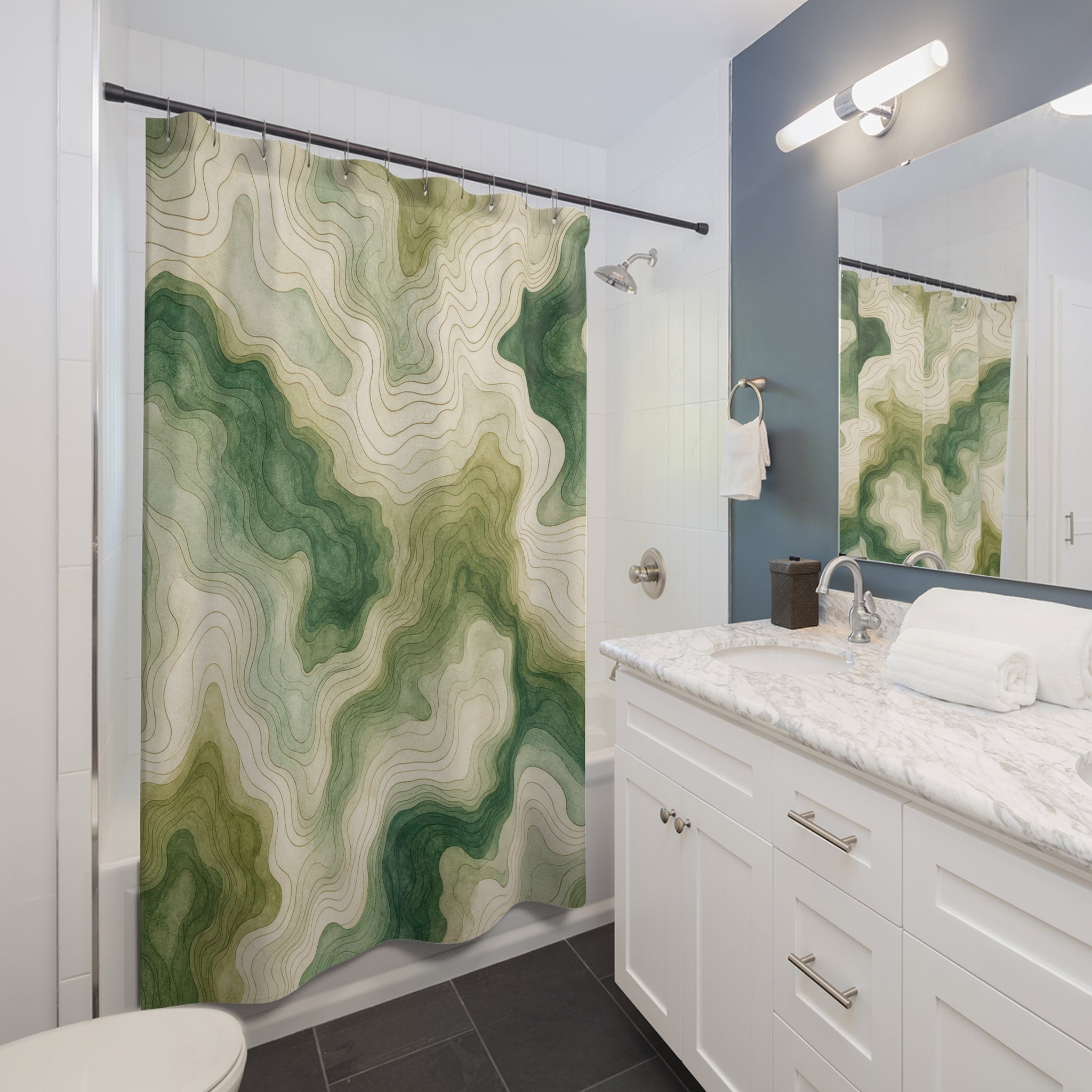 Sage Olive Marble Contour Shower Curtain