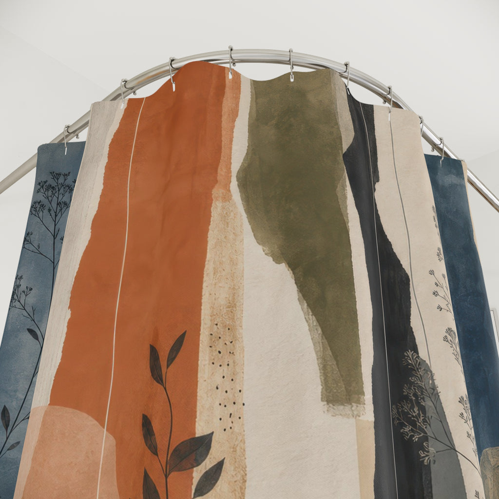 Abstract Brush Shower Curtain, Blue Rust Modern Bathroom Decor, Painterly Block Bath Curtain, Guest Bathroom Decor, Apartment Bath Decor