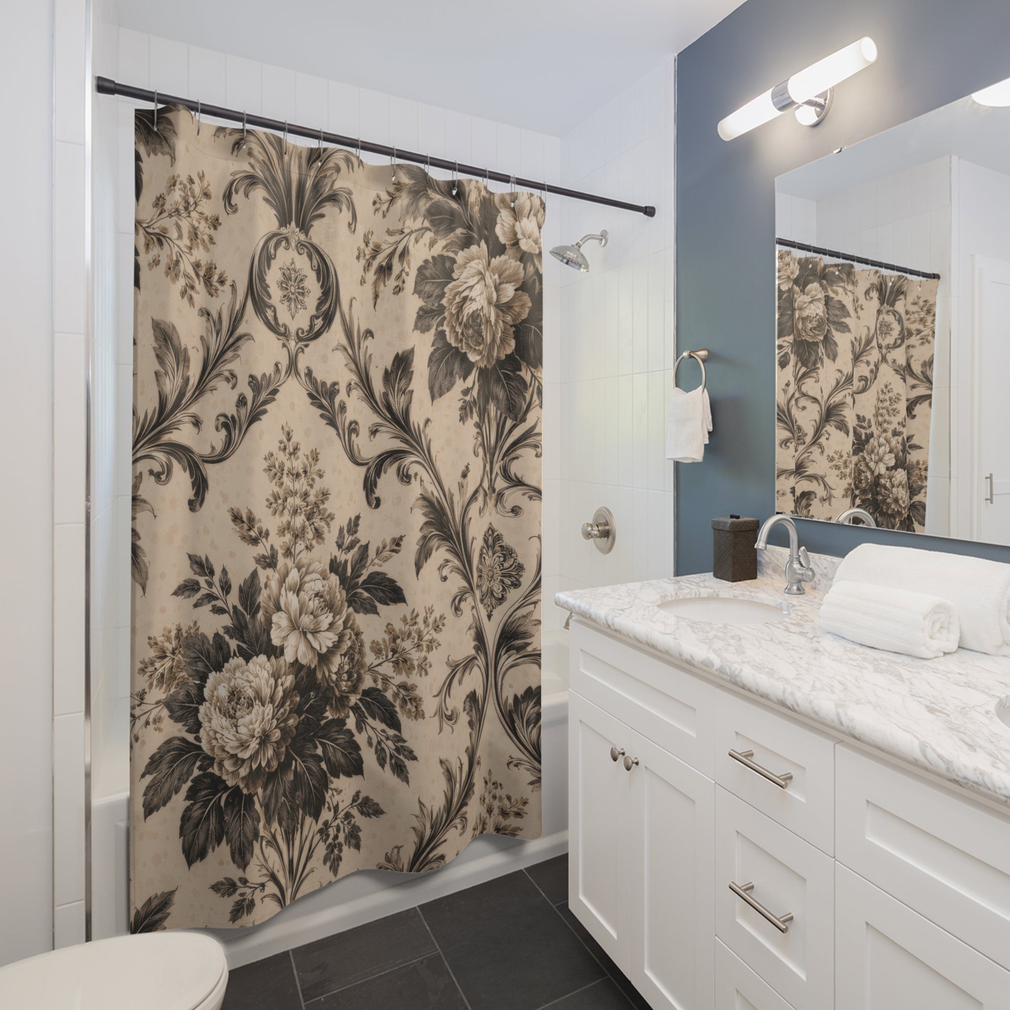 Black & Beige Floral Shower Curtain – Vintage Botanical
